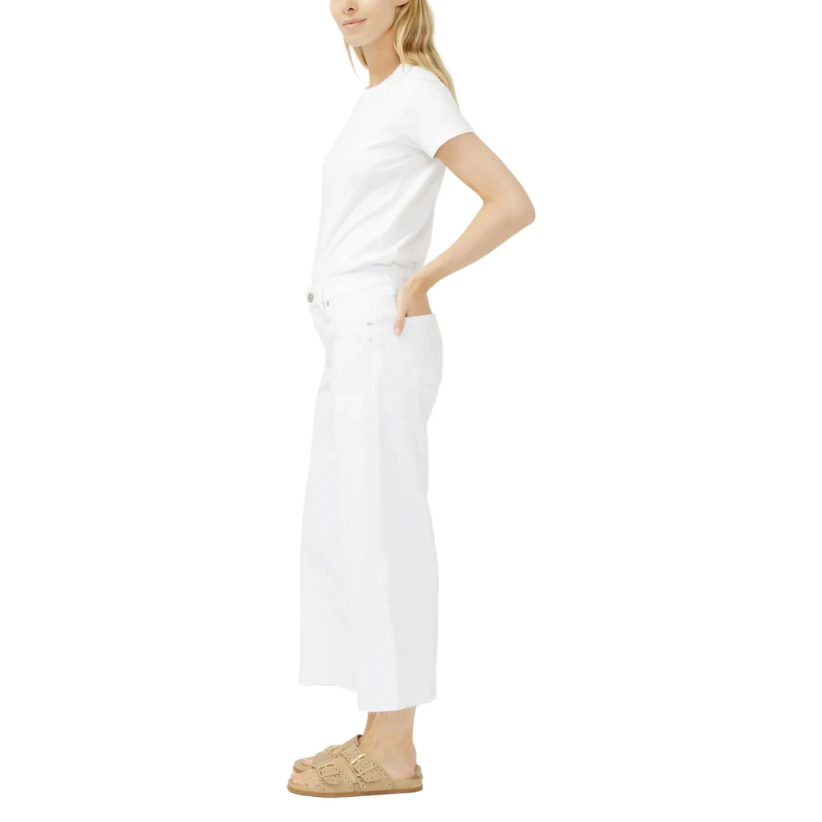 Women's Silver Jeans White Suki Mid Rise Cropped Wide Leg Luxe Stretch Jeans L43982WVS658 - Image 3