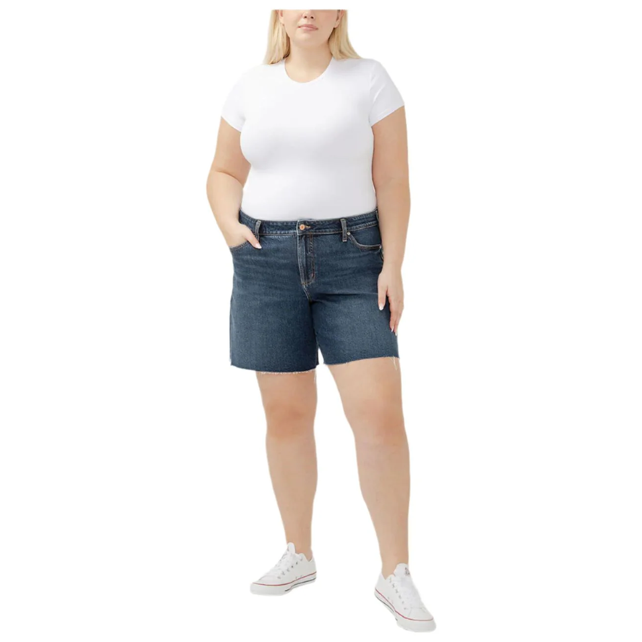 Women's Silver Suki Mid Rise Long Shorts Plus Size W53971ADM362 - Image 4