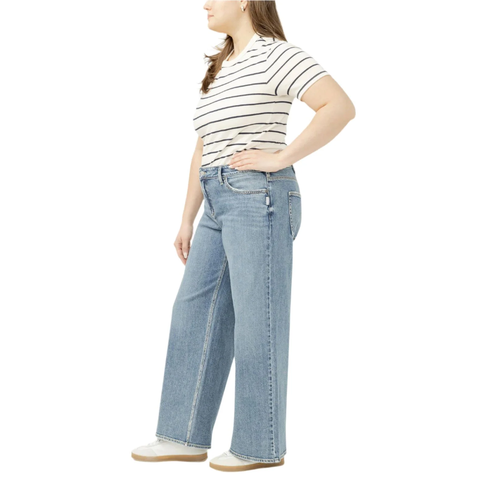 Women's Silver Suki Mid Rise Wide Leg Jeans Plus Size W93905ADM289 - Image 3