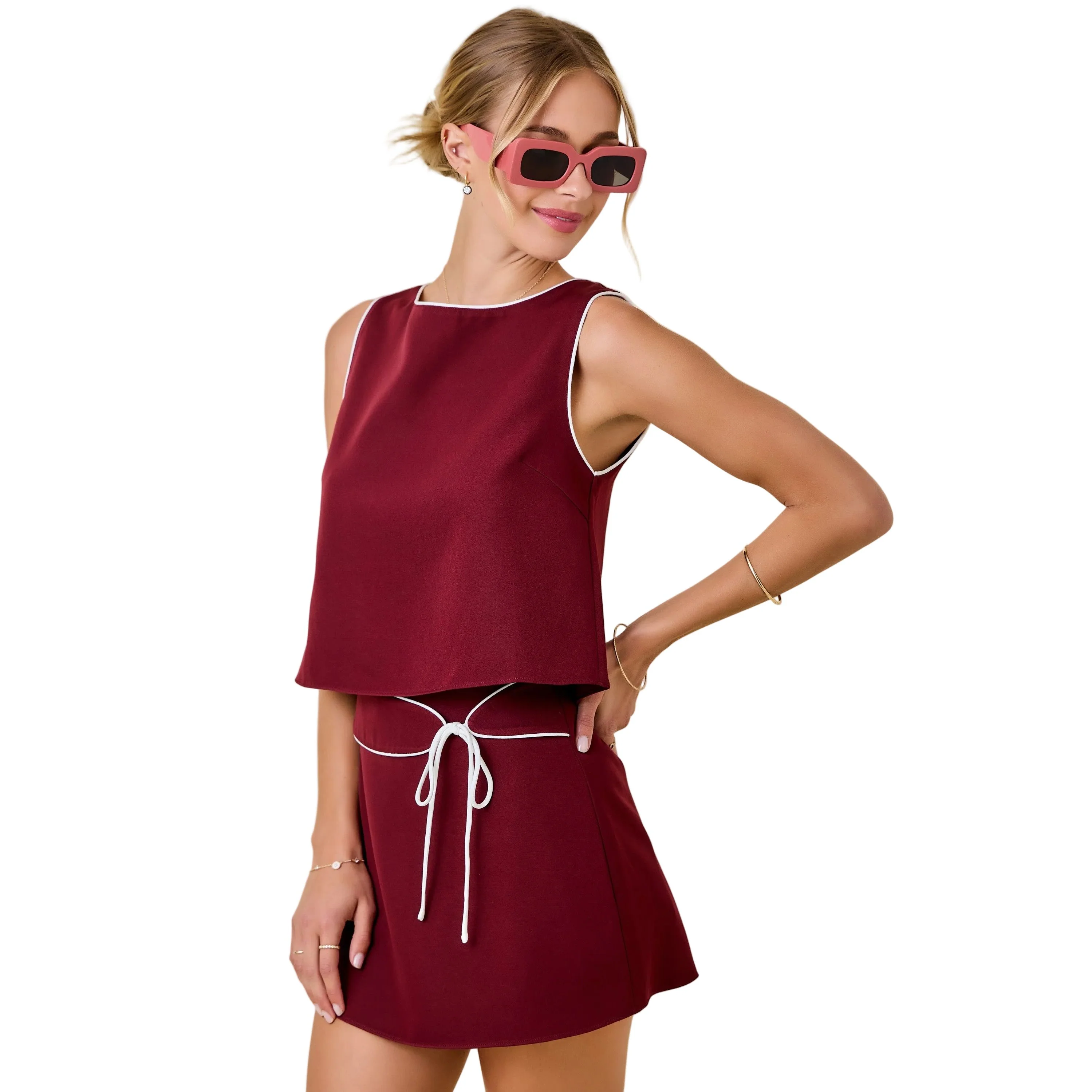 Women's Sleeveless Crew Neck Top With Contrast Binding Details A4701 - Image 8