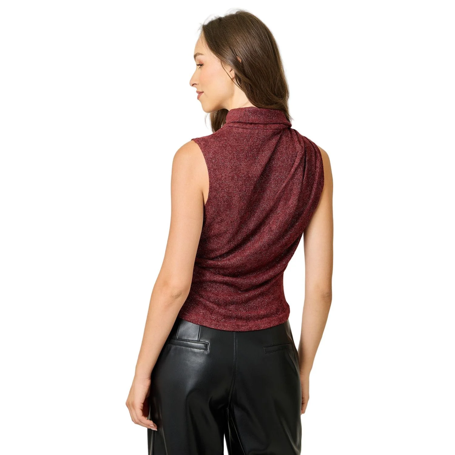 Women's Sleeveless Shimmering Mock Neck Top - Image 3
