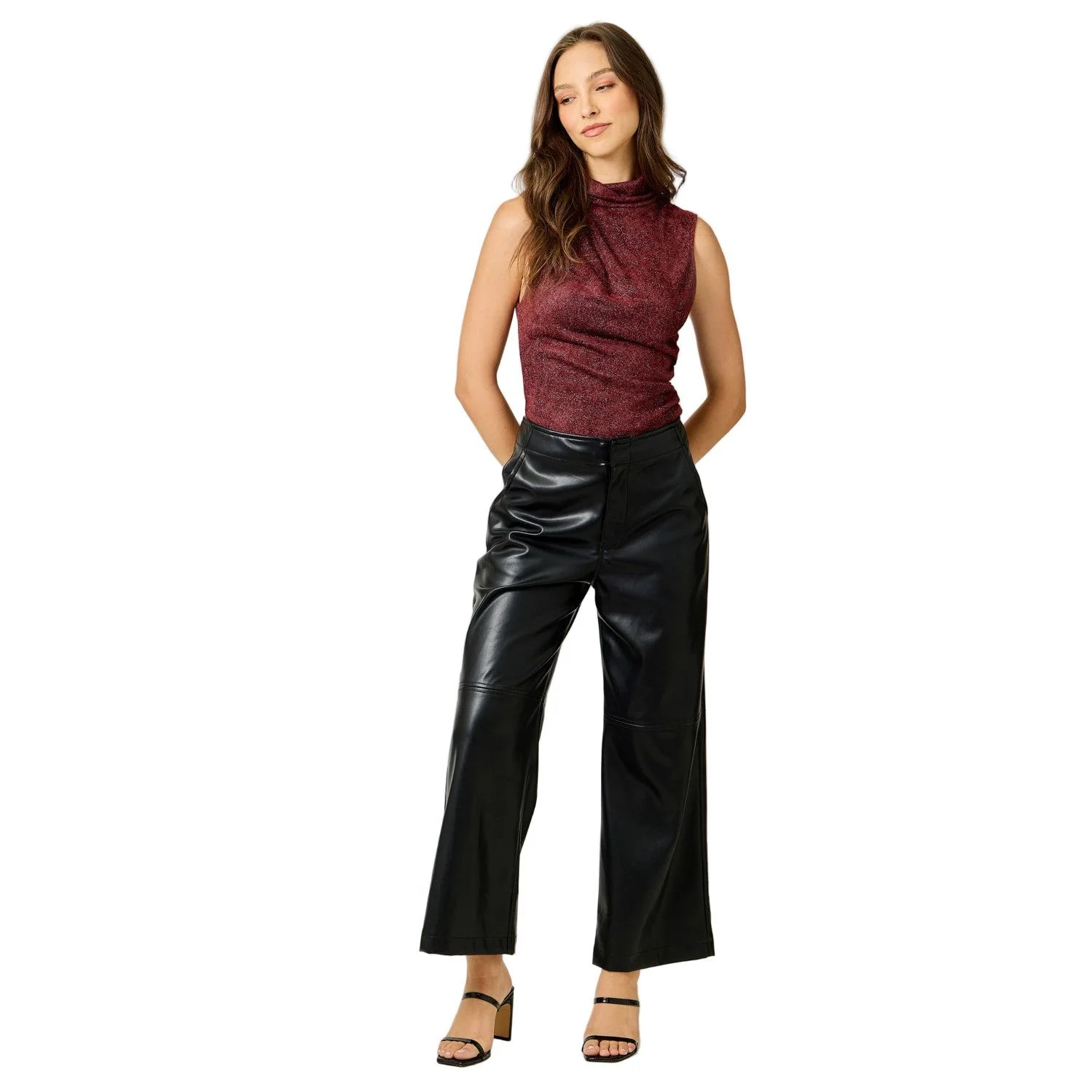 Women's Sleeveless Shimmering Mock Neck Top - Image 4