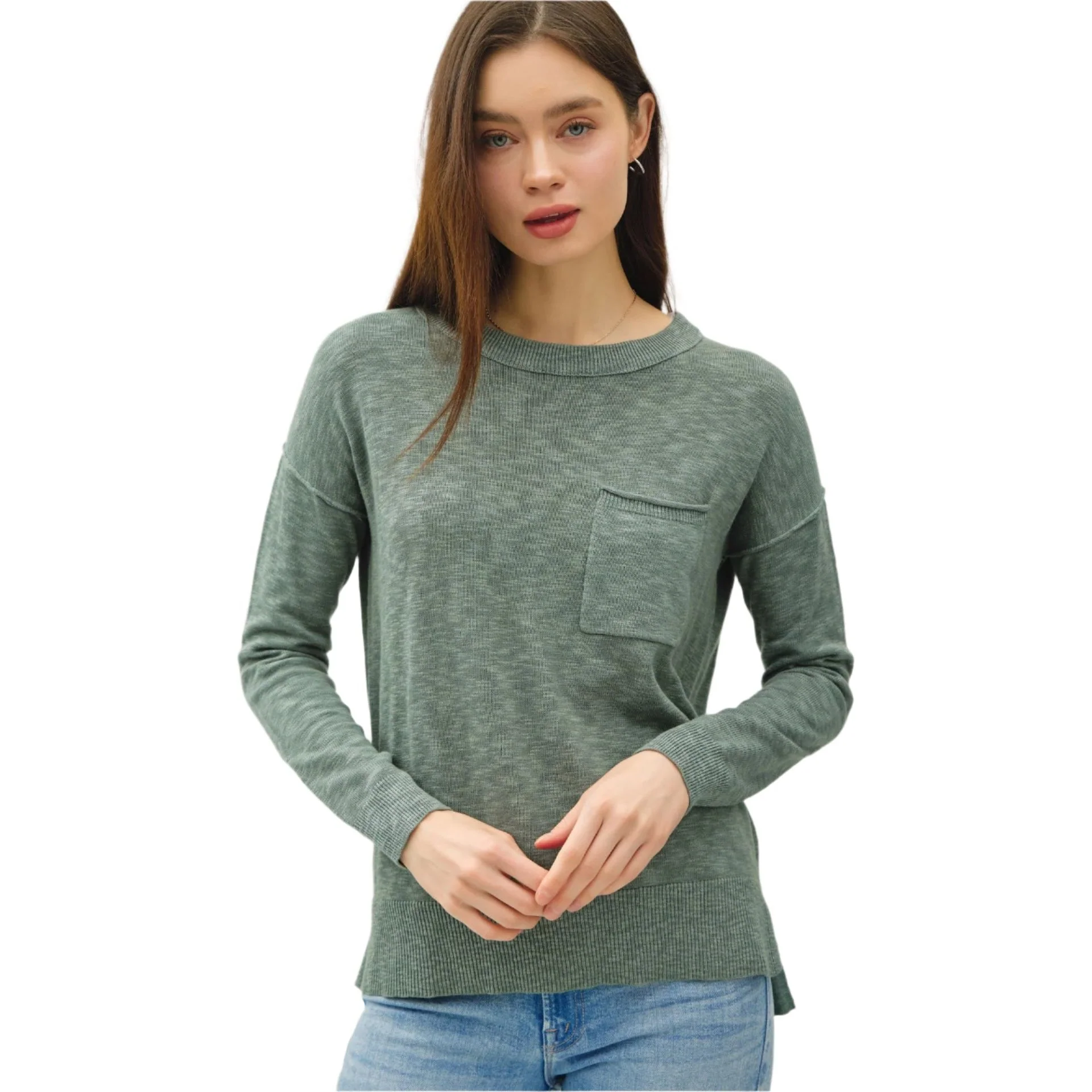 Women's Slub Sweater With Chest Pockets - Image 4