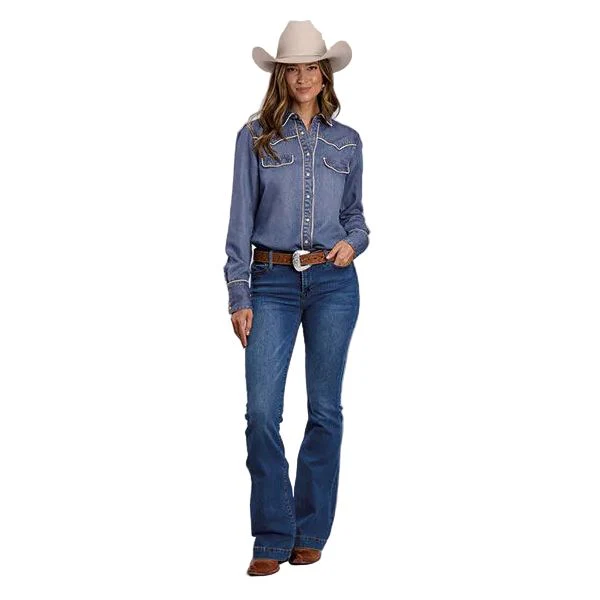 Women's Stetson Long Sleeve Denim Embroidered Snap Shirt 11-050-0565-3013 - Image 2
