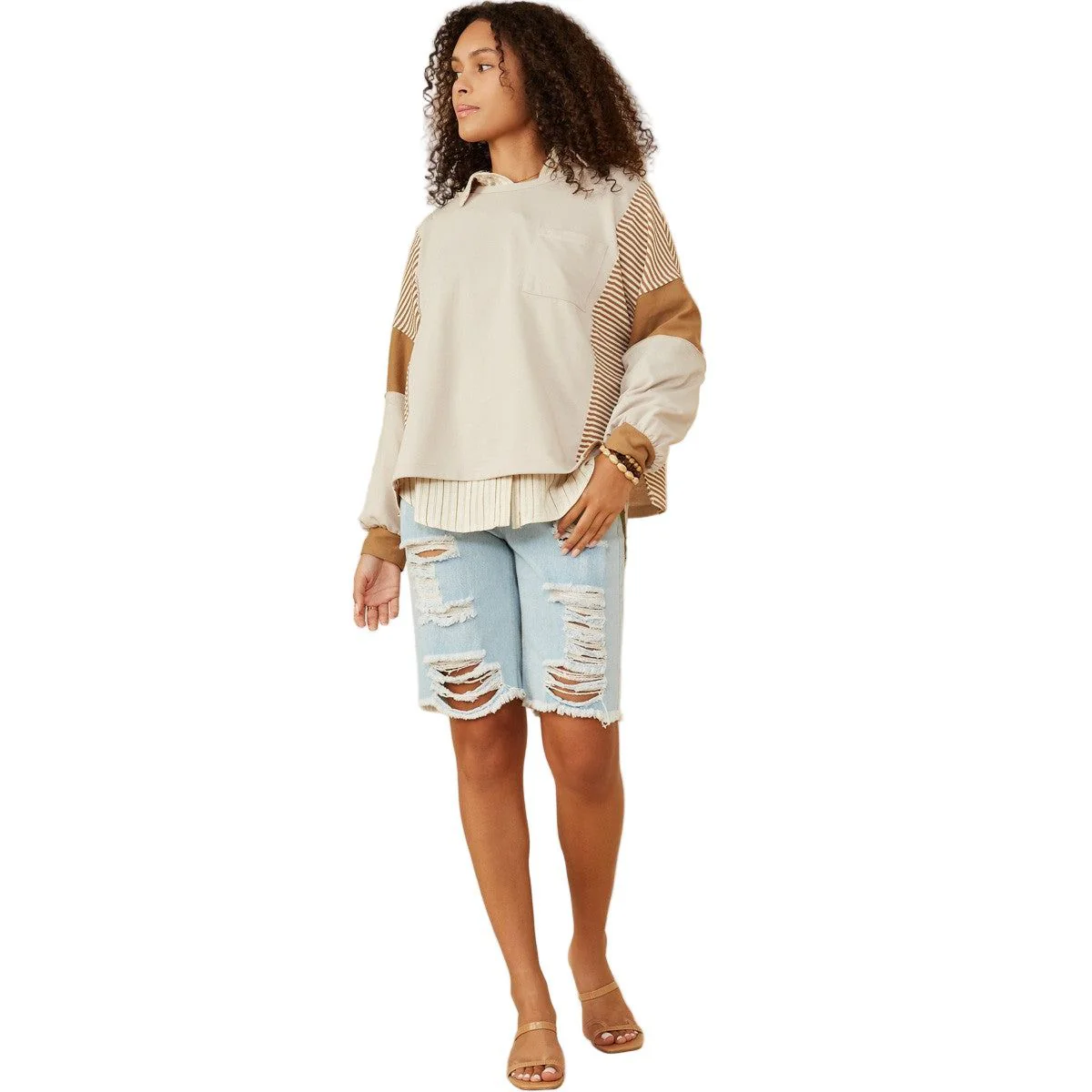 Women's Hayden Stripe and Color Block Sleeve Knit Top - Image 2