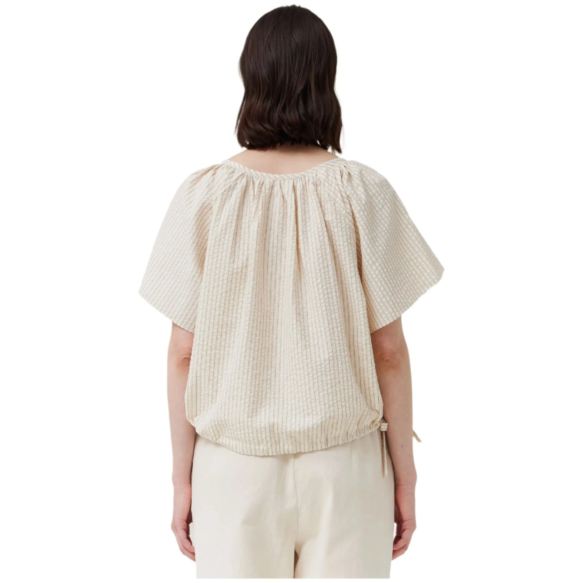 Women's Striped Side Ribbon Tie V-neck Short Shirt - Image 5