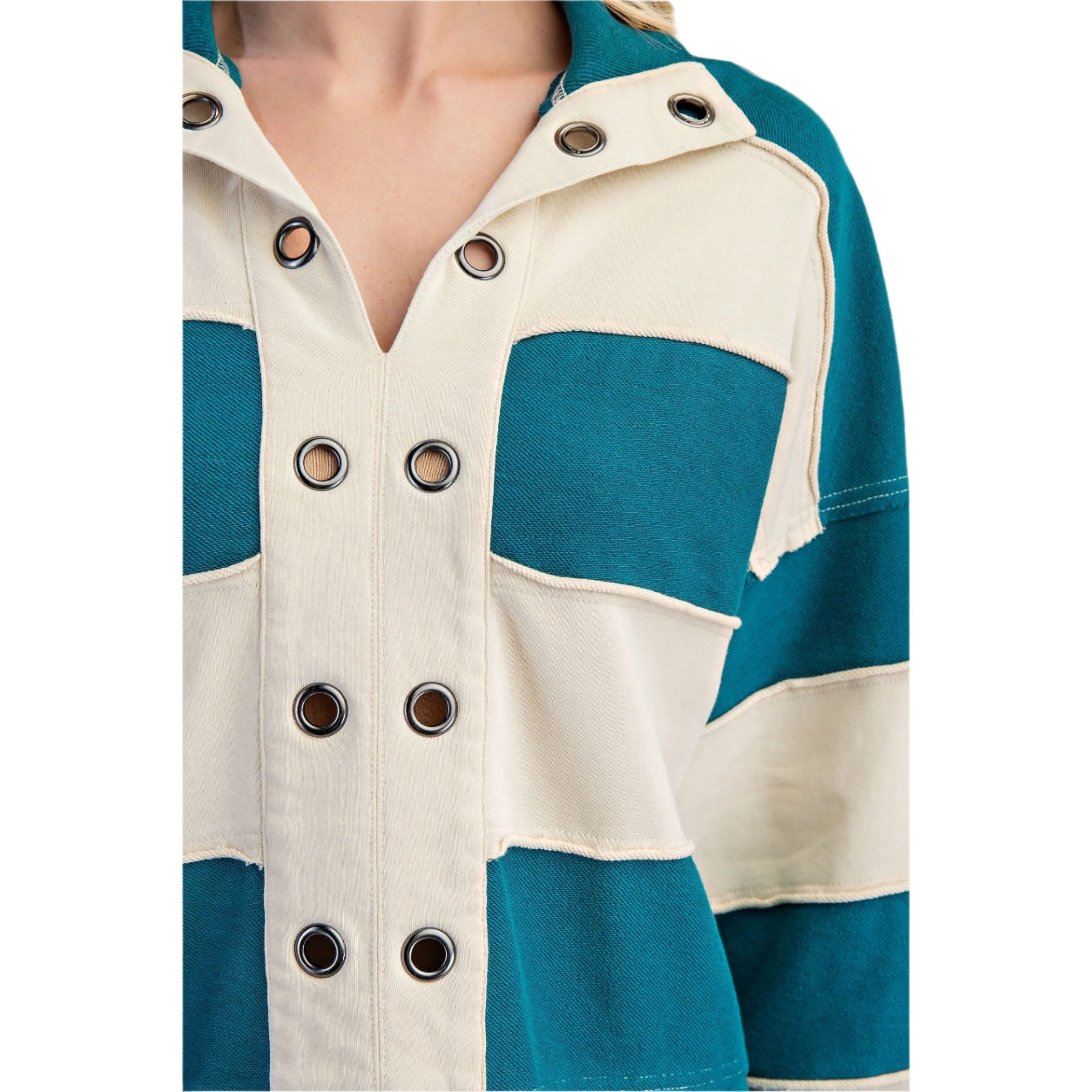 Women's Striped Texture Mixed Rugby Style Sweatshirt - Image 2