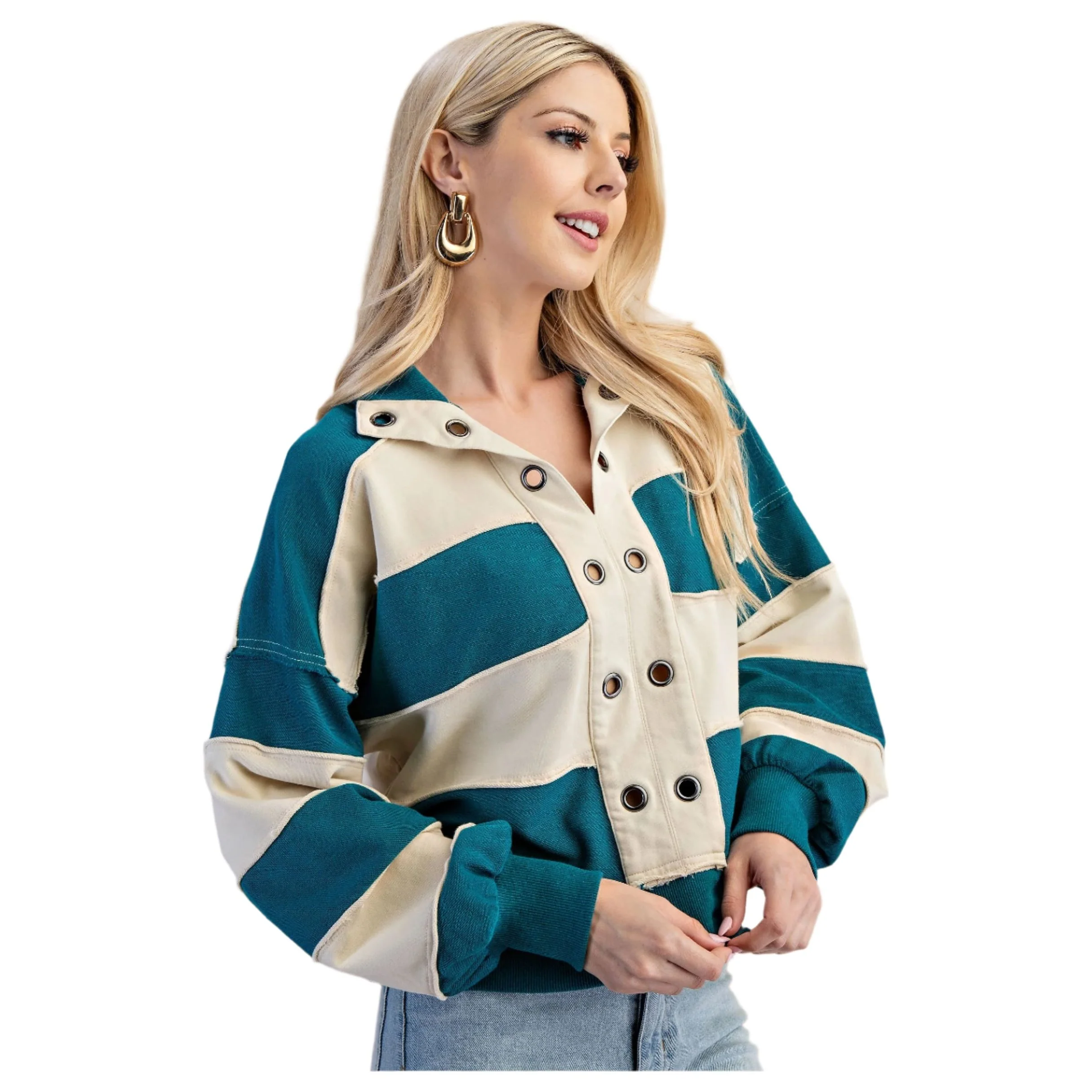 Women's Striped Texture Mixed Rugby Style Sweatshirt - Image 4