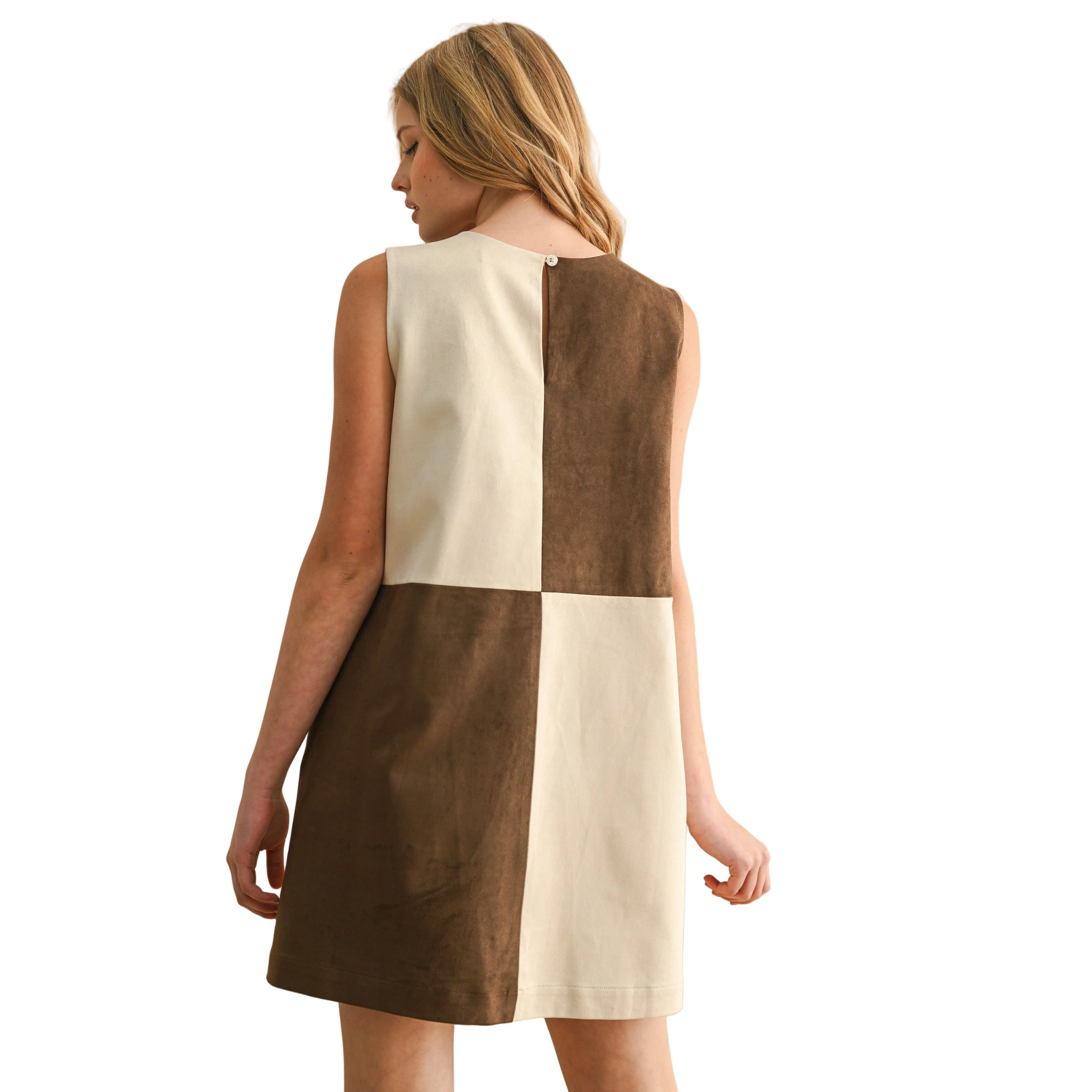 Women's Suede Color Contrasted Shift Dress - Image 3