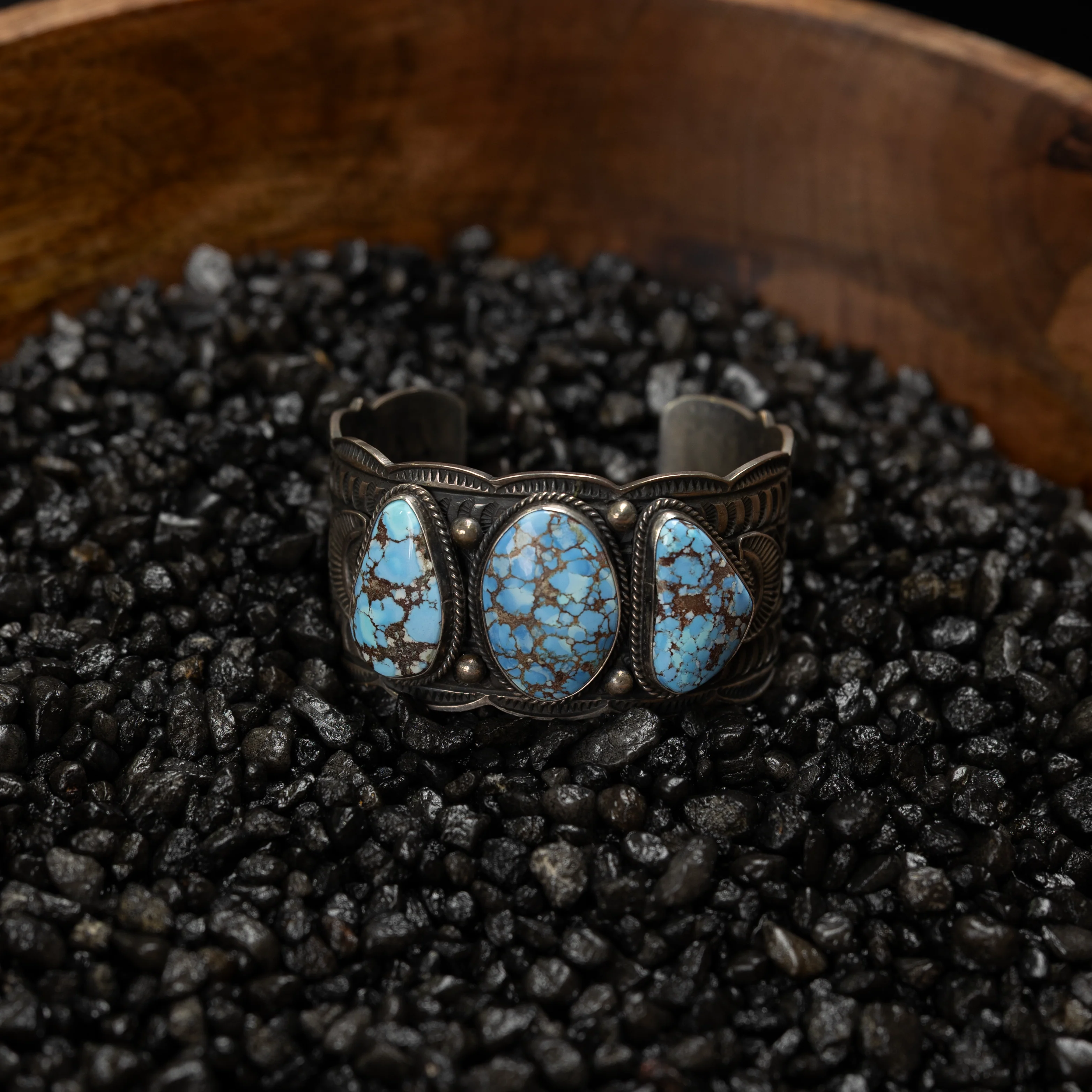 Women's Sunwest Handmade Silver and Golden Hills Turquoise Thick Cuff - Image 2