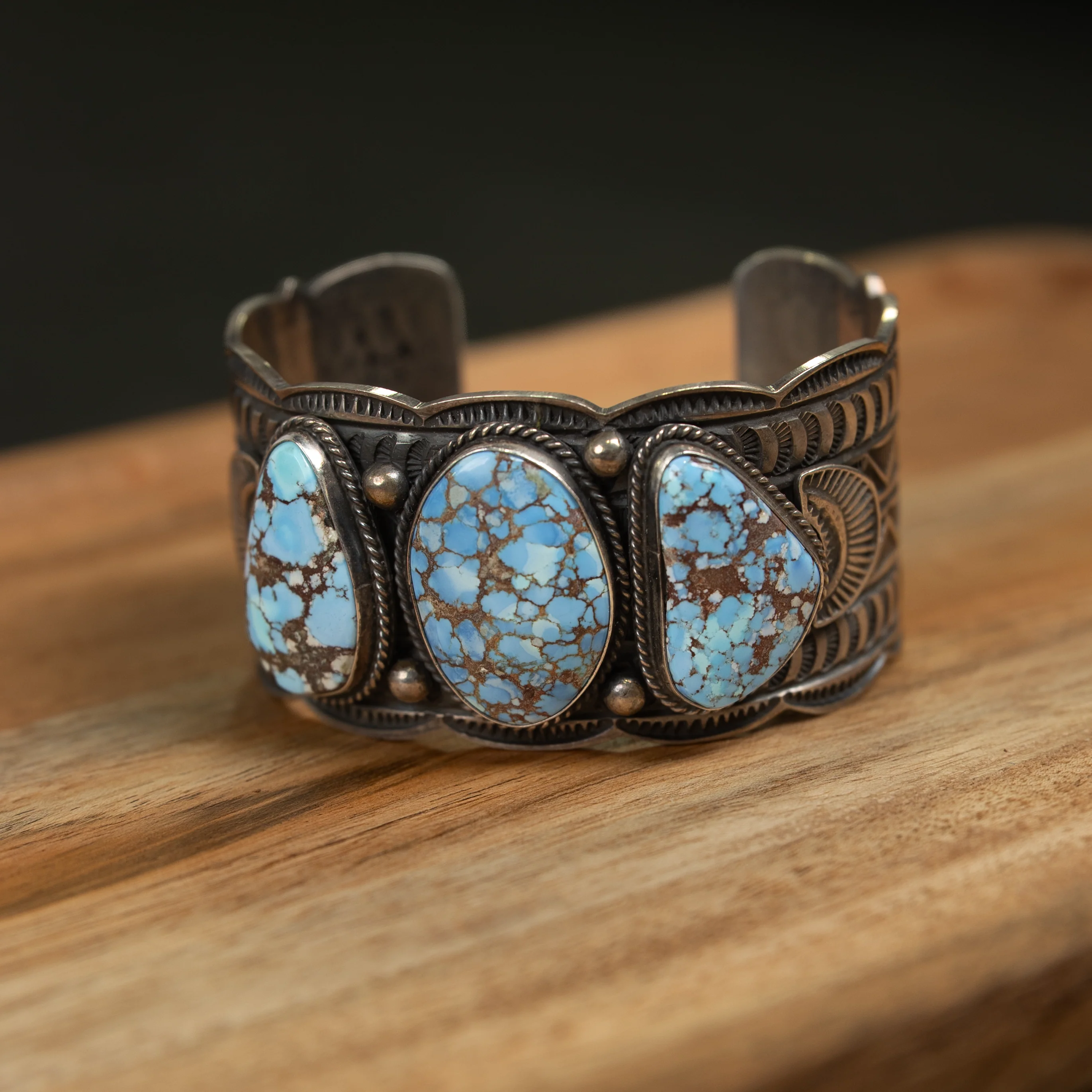 Women's Sunwest Handmade Silver and Golden Hills Turquoise Thick Cuff - Image 3