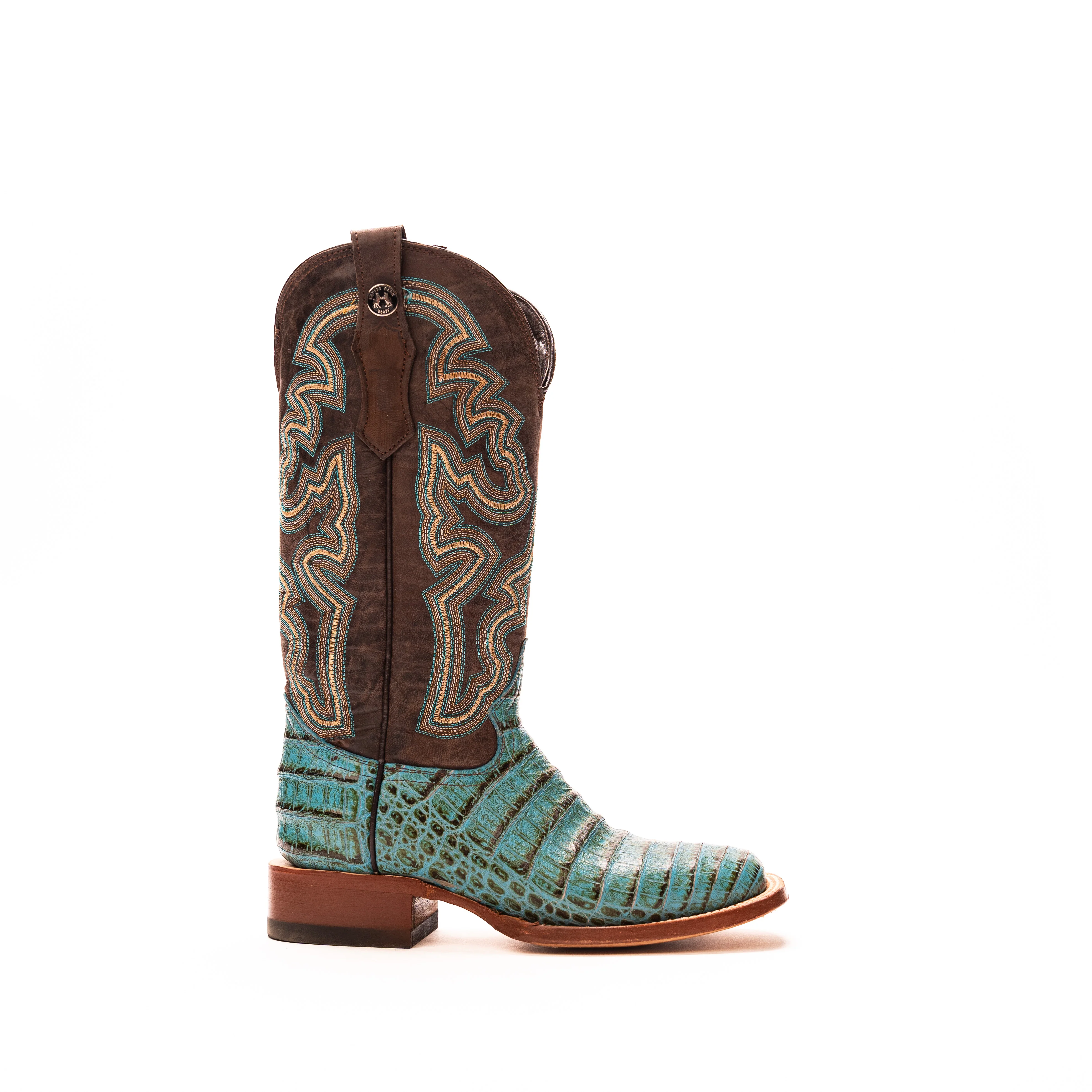 Women's Tanner Mark Caiman Print Turquosie Square Toe Boots TML207070 - Image 3