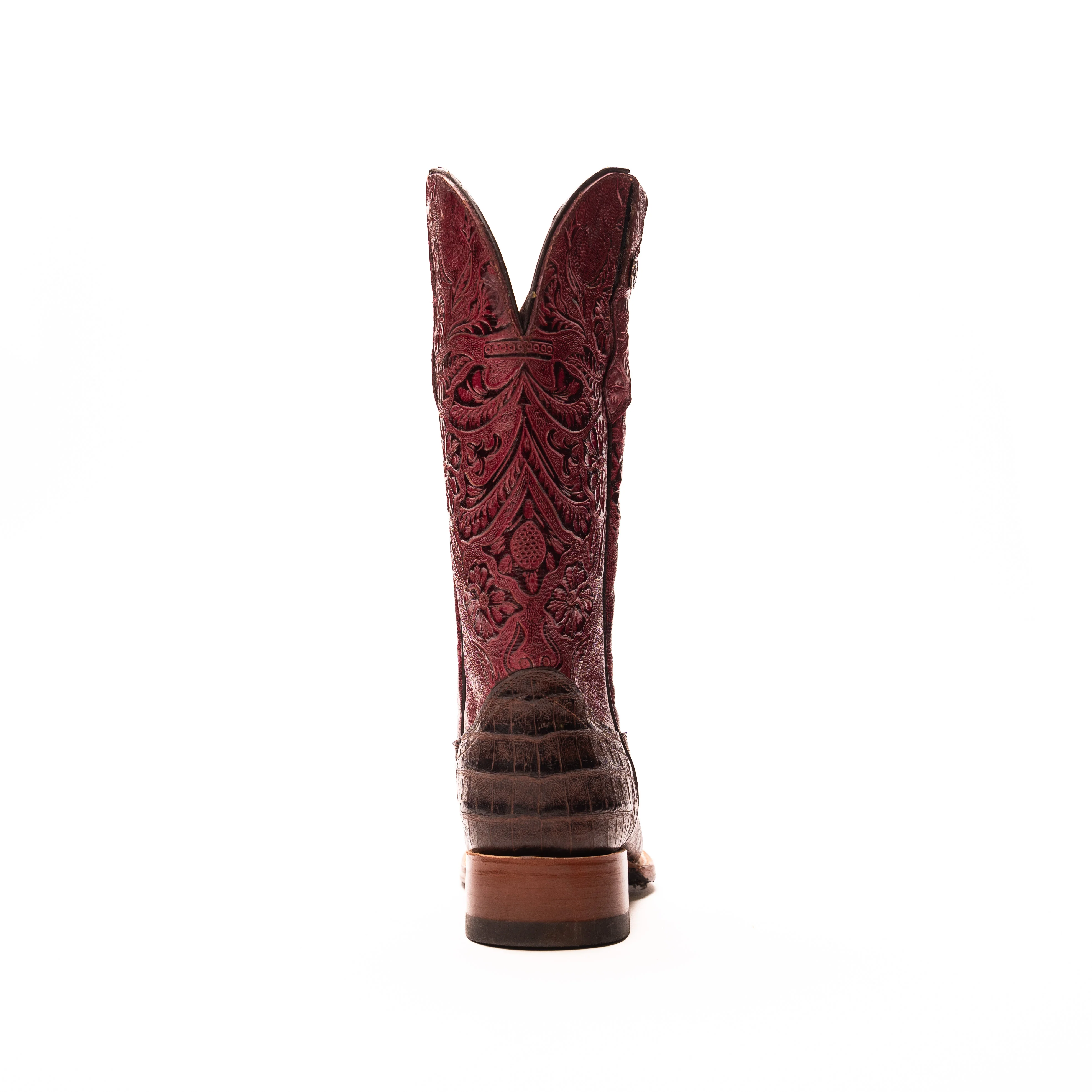Women's Tanner Mark Caiman Print Brown Square Toe Boots TML207104 - Image 4