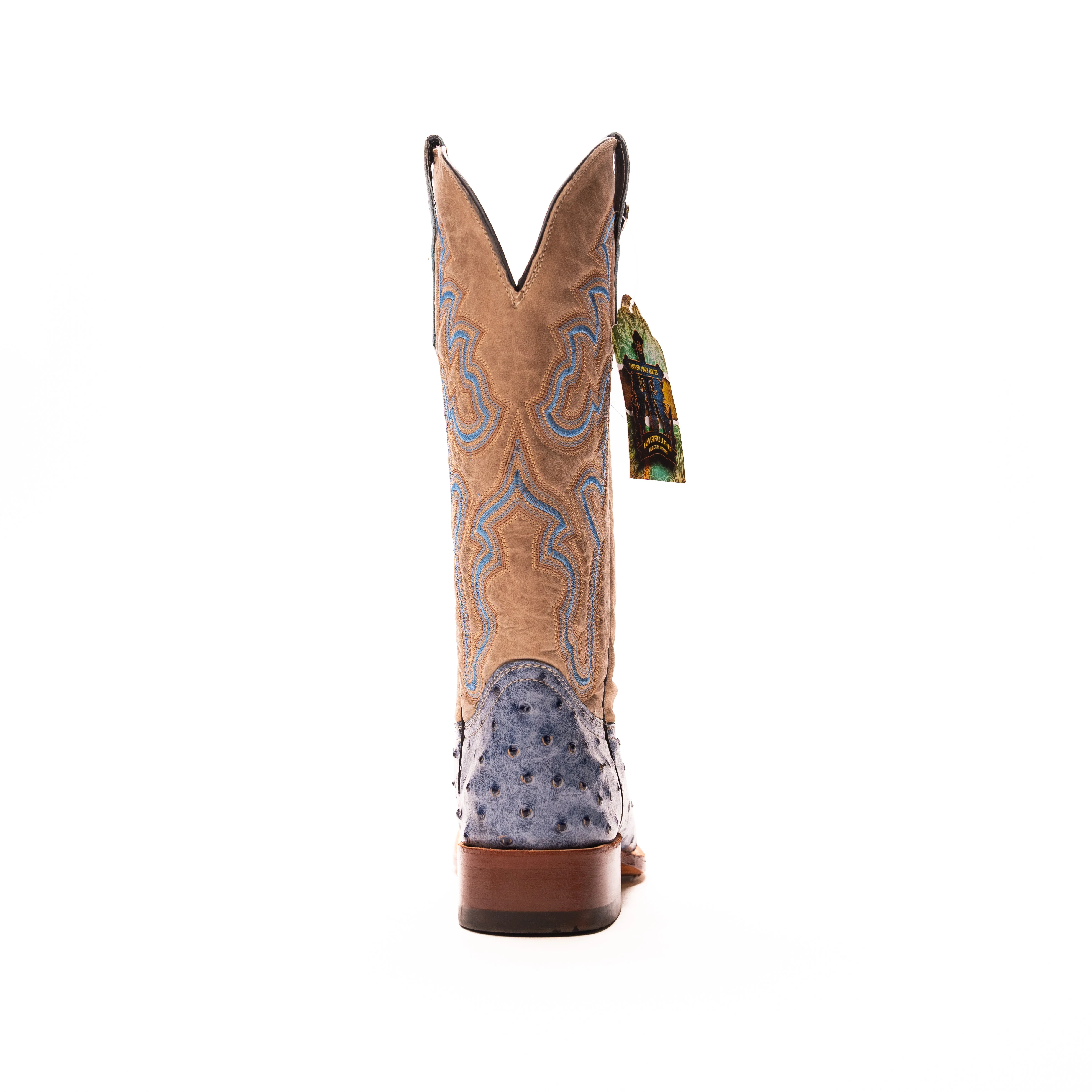 Women's Tanner Mark Ostrich Print Blue Demin Square Toe Boots TML207061 - Image 4