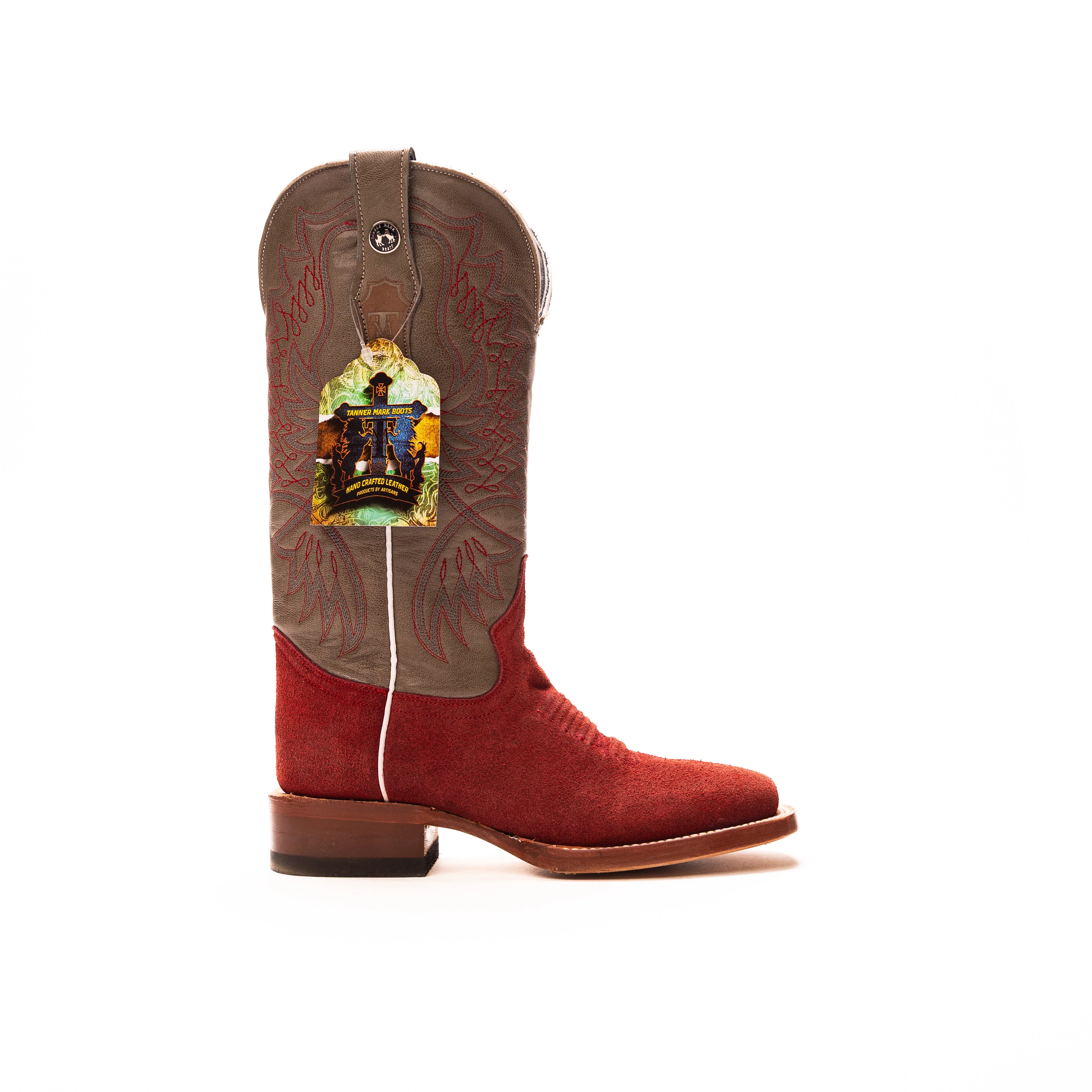 Women's Tanner Mark Red Roughout Square Toe Boots TML207095 - Image 3