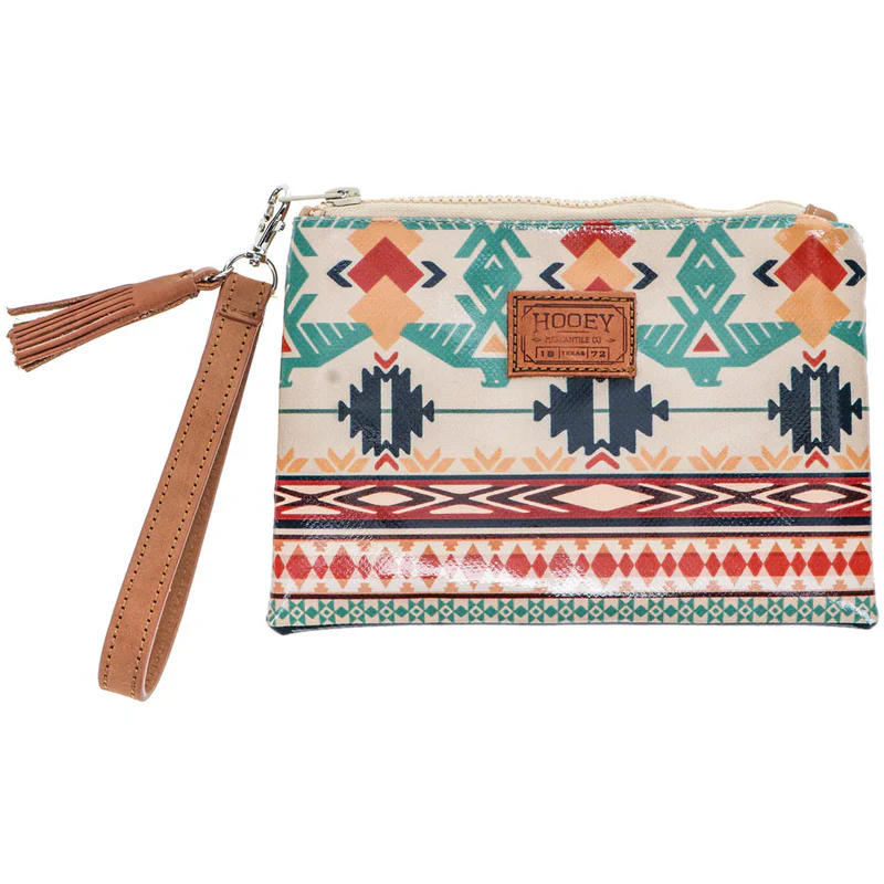 Women's "Thunderbird" Tan and NAvy Chevron and Striped Pattern Arena Wristlet HPW004-TNNV
