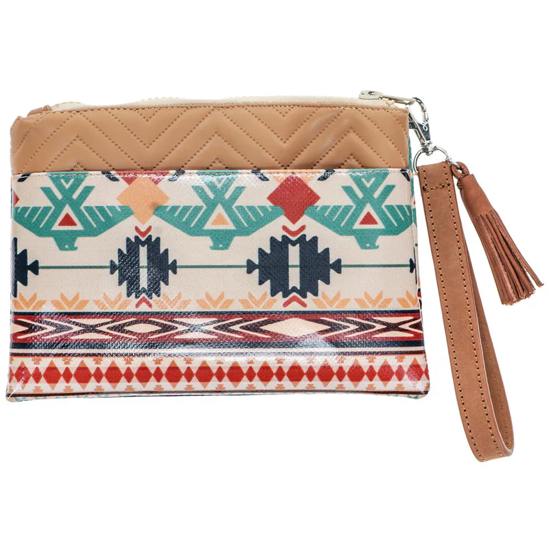 Women's "Thunderbird" Tan and NAvy Chevron and Striped Pattern Arena Wristlet HPW004-TNNV - Image 2