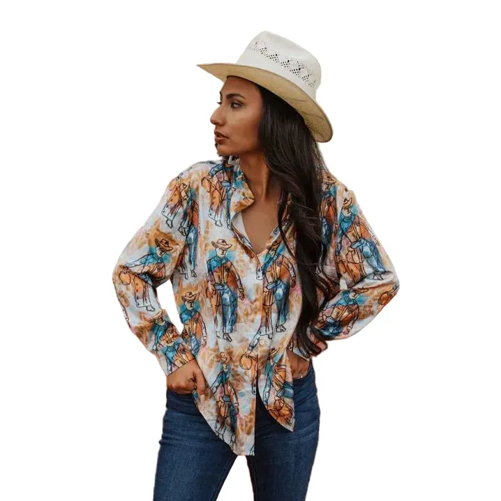 Women's Turquoise Haven Standing Cowboy Button Up Top - Image 3