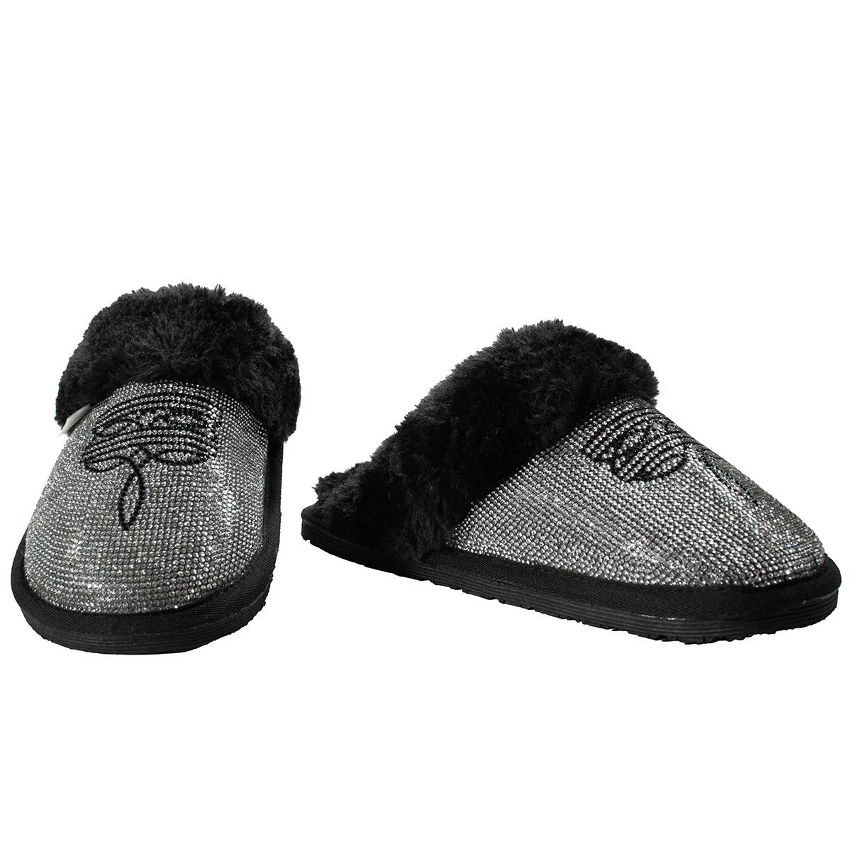 Women's Twister Black Sparkle Boot Stitched House Shoes 5738001