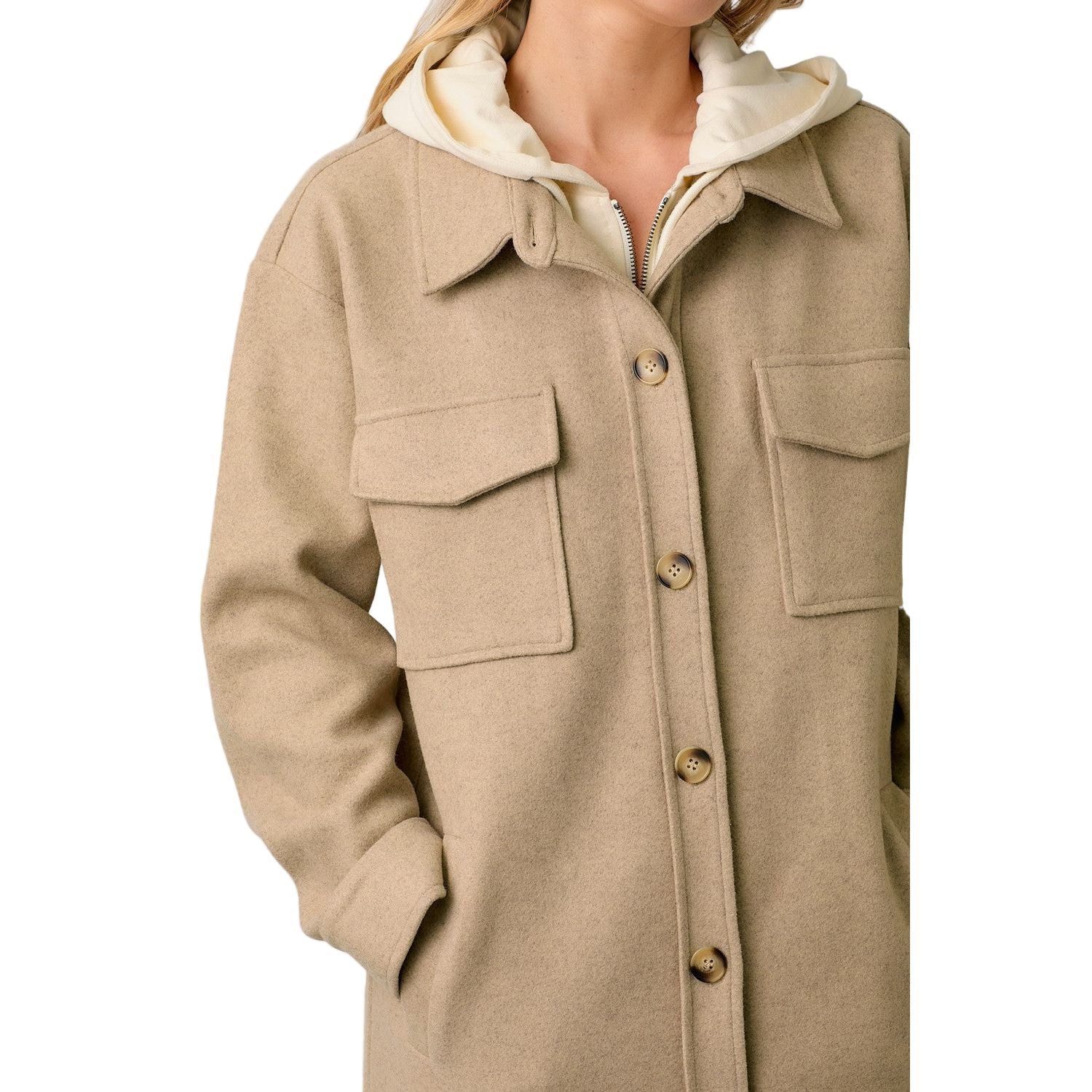 Women's Twofer Hoodie Solid Coat - Image 5