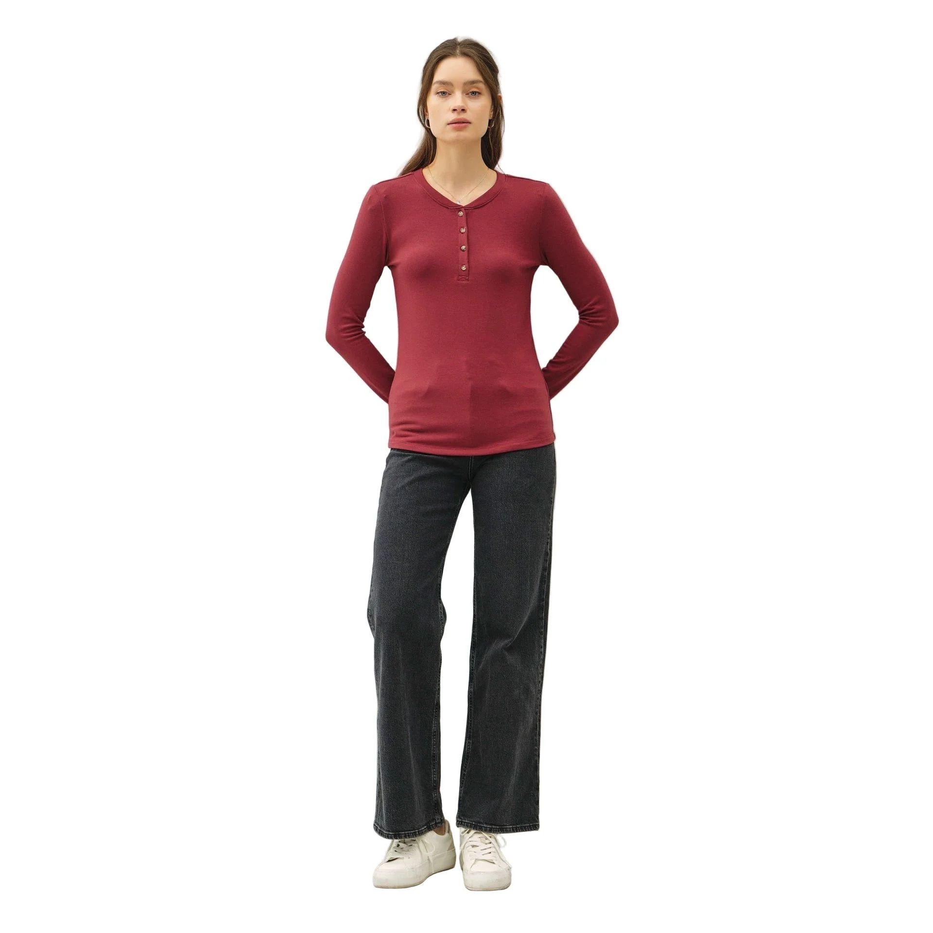 Women's Ultra Soft Basic Long Sleeve Henley Top - Image 2