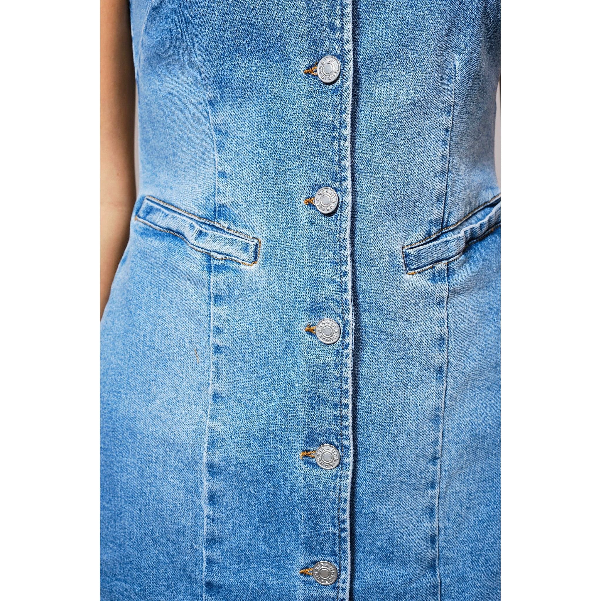 Women's V-neck Button Up Sleeveless Denim Mini Dress - Image 5