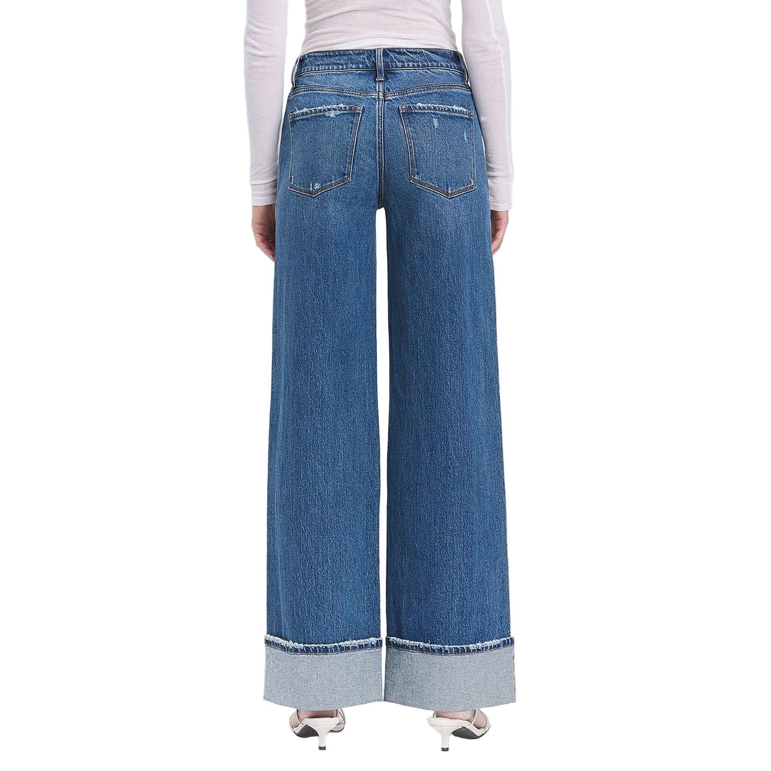 Women's Vervet High Rise Cuffed Panel Baggy Wide Jeans T6645 - Image 11