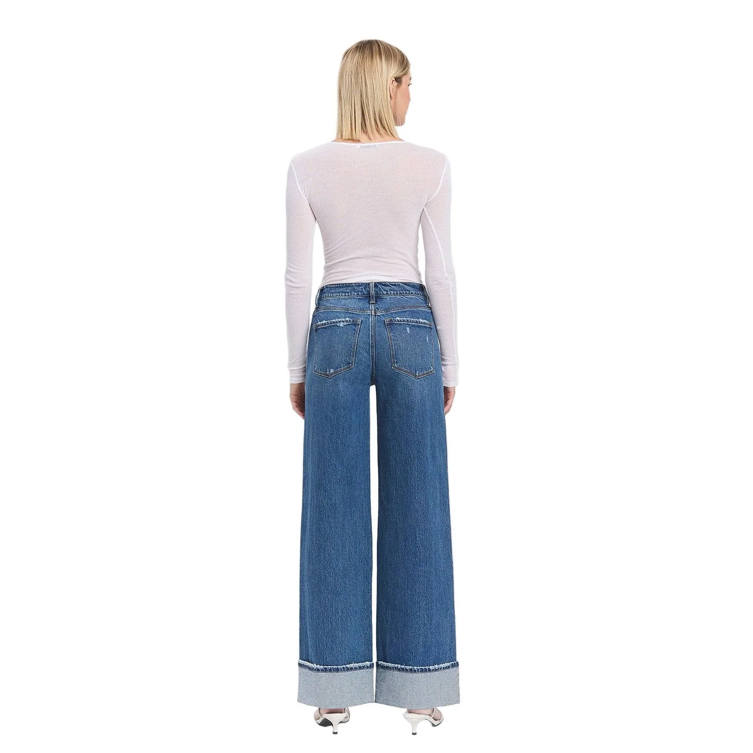 Women's Vervet High Rise Cuffed Panel Baggy Wide Jeans T6645 - Image 6