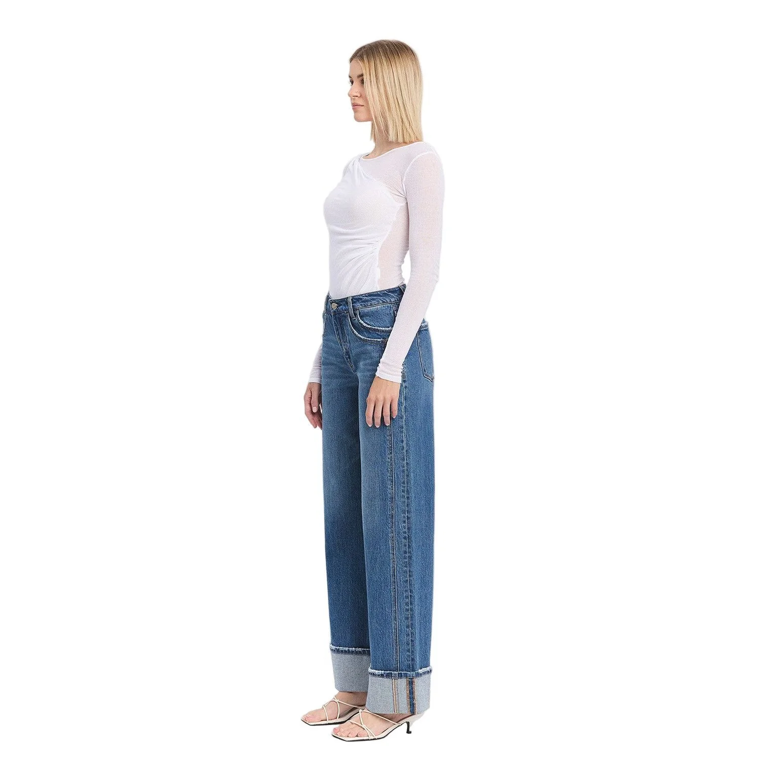 Women's Vervet High Rise Cuffed Panel Baggy Wide Jeans T6645 - Image 9