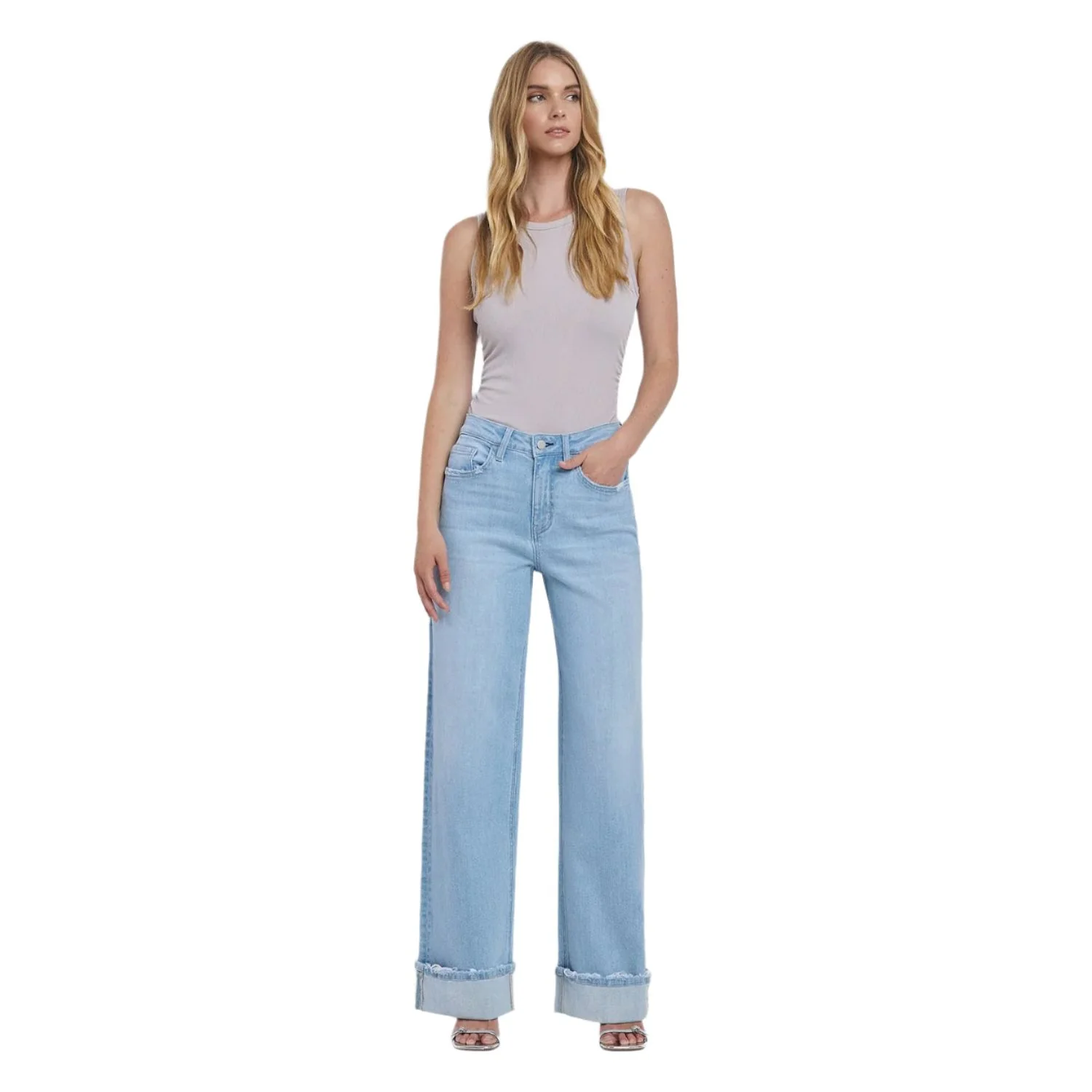 Women's Flying Monkey Super High Rise Cuffed Baggy Wide Jeans F5796 - Image 7
