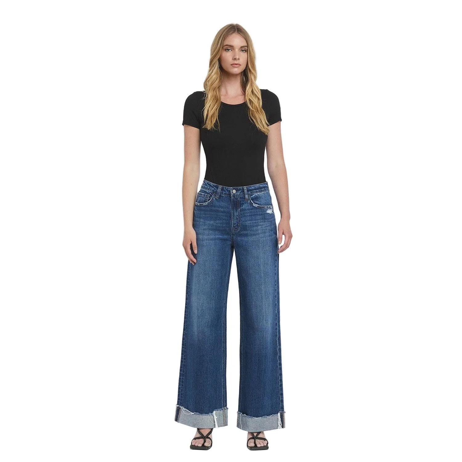 Women's Vervet Super High Rise Cuffed Baggy Wide Leg Jeans T6614 - Image 3