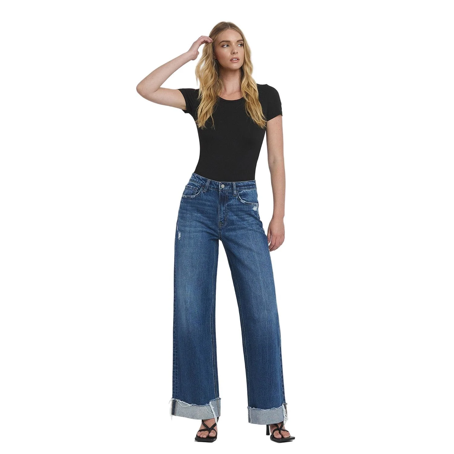 Women's Vervet Super High Rise Cuffed Baggy Wide Leg Jeans T6614 - Image 4