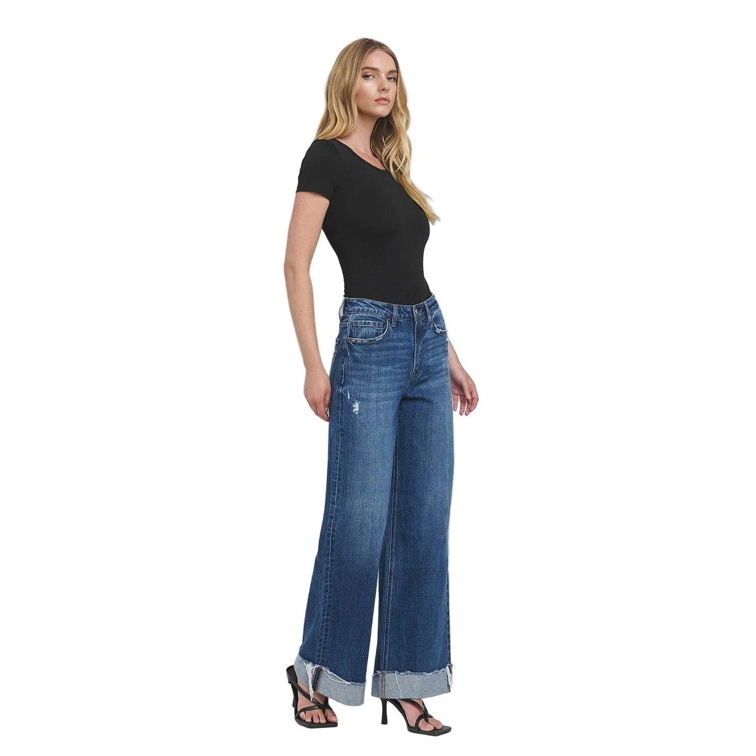 Women's Vervet Super High Rise Cuffed Baggy Wide Leg Jeans T6614 - Image 5