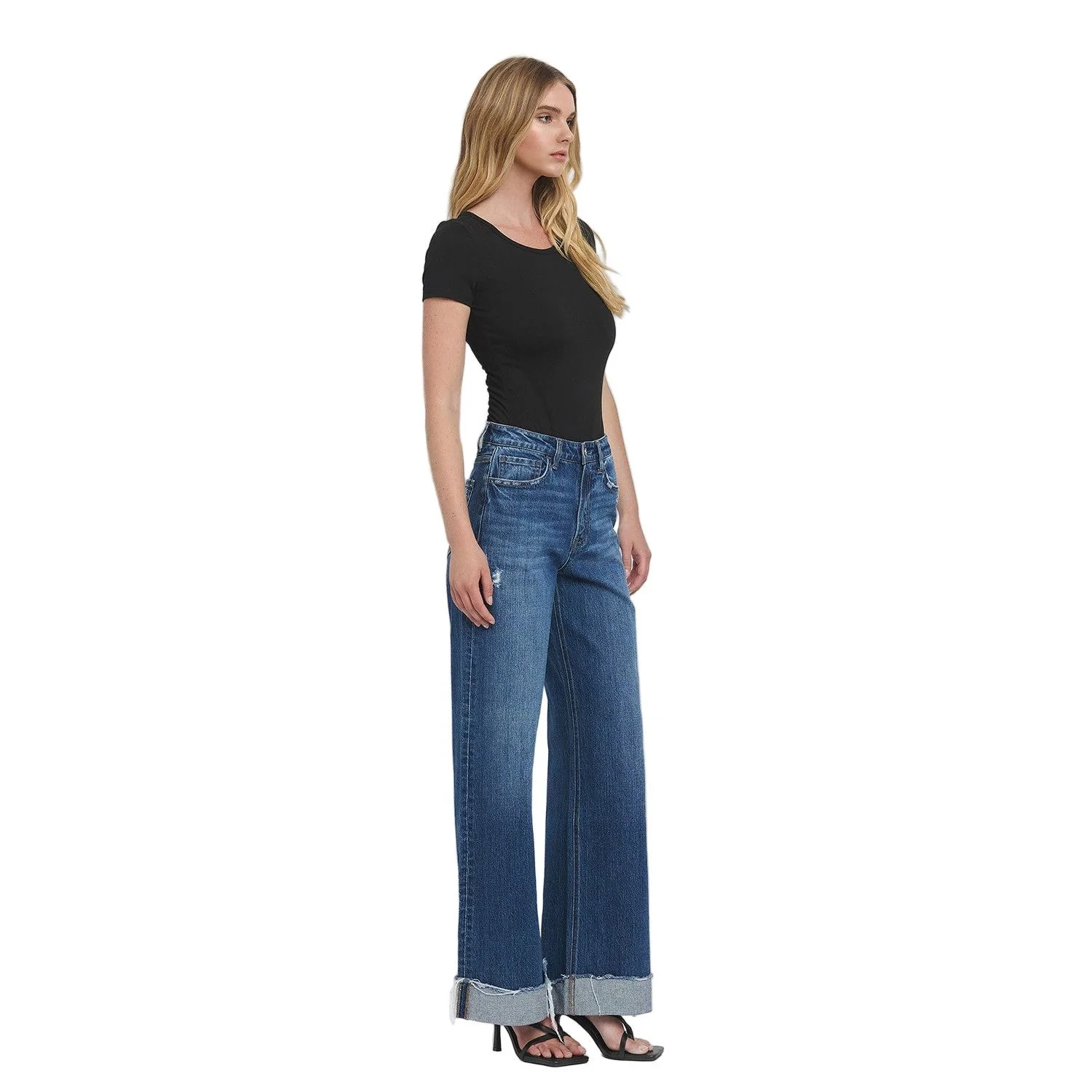 Women's Vervet Super High Rise Cuffed Baggy Wide Leg Jeans T6614 - Image 6