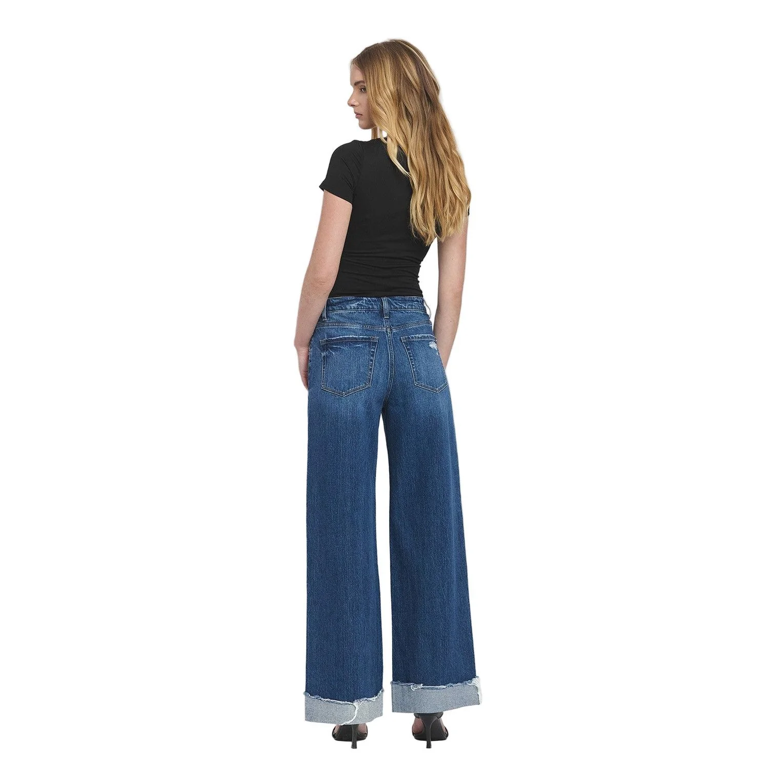 Women's Vervet Super High Rise Cuffed Baggy Wide Leg Jeans T6614 - Image 8