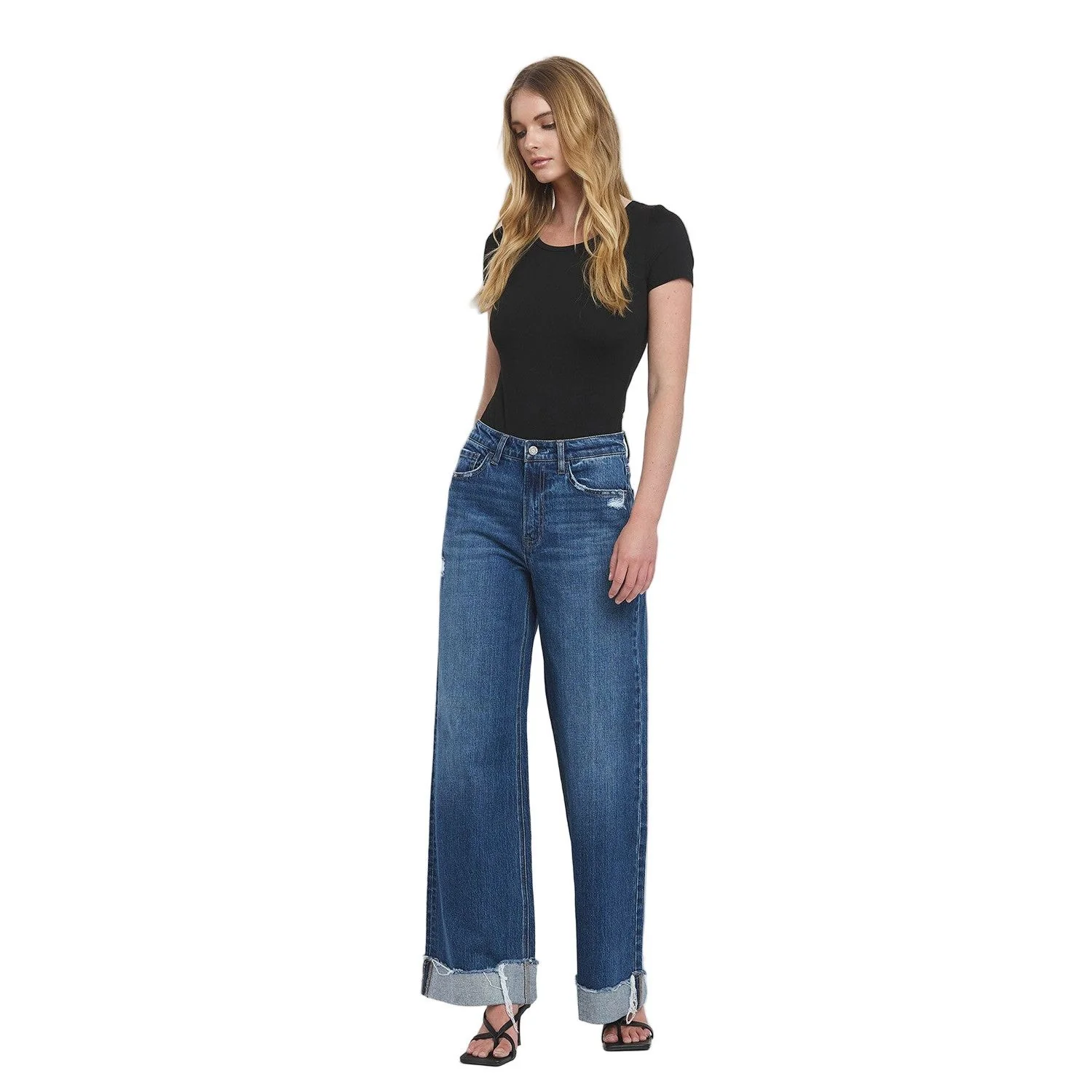 Women's Vervet Super High Rise Cuffed Baggy Wide Leg Jeans T6614 - Image 9