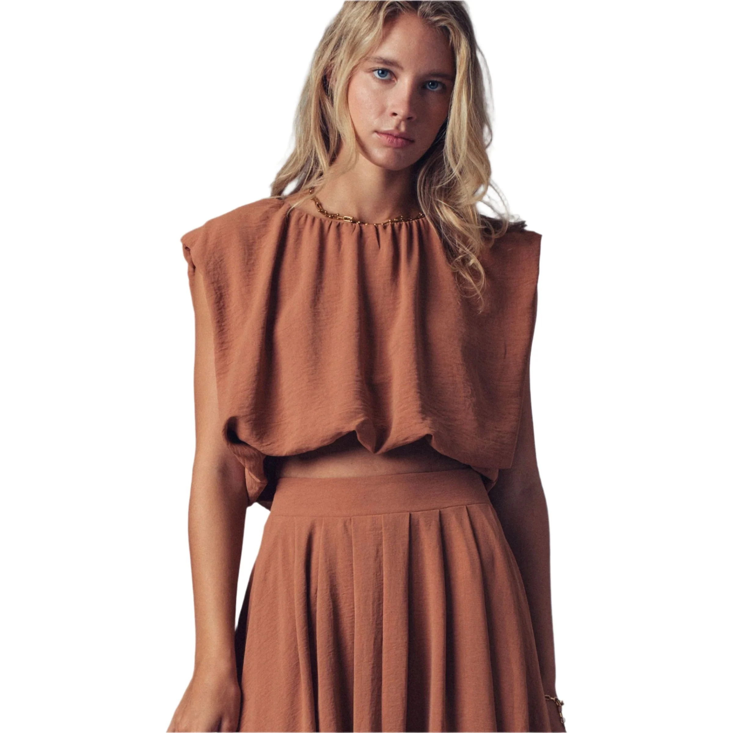 Women's Volume Sleeveless Tie Back Blouse