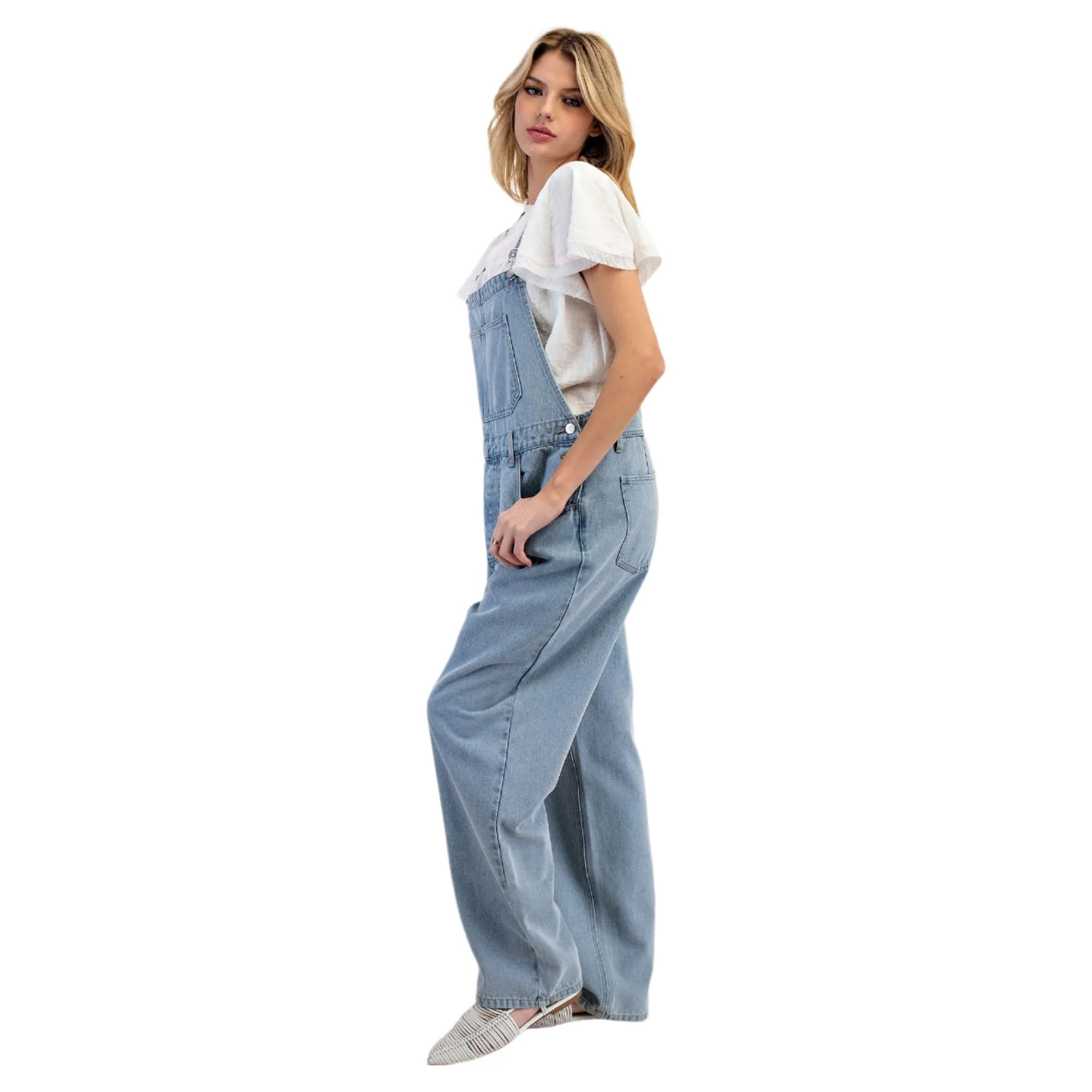 Women's Washed Denim Overalls - Image 3