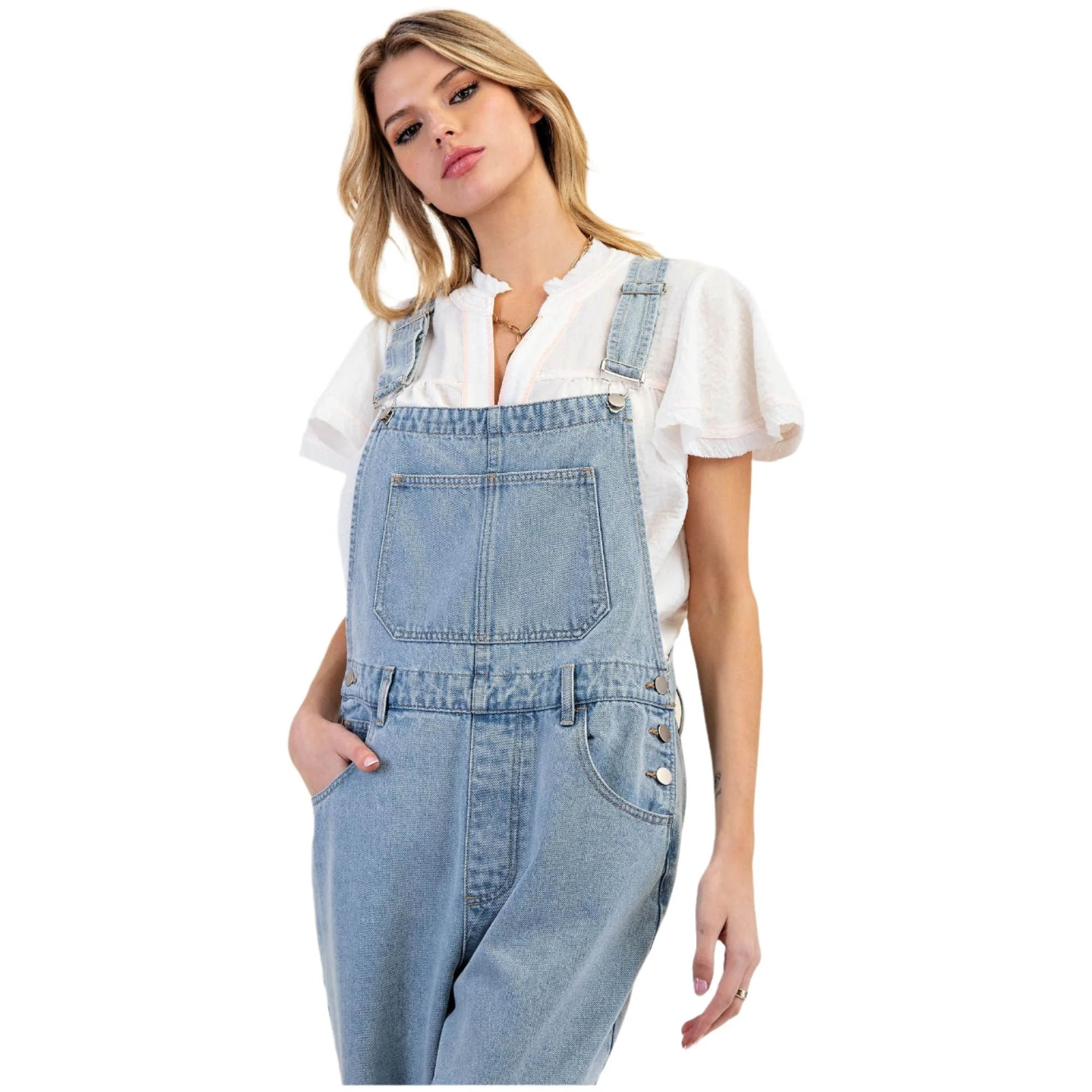Women's Washed Denim Overalls - Image 5