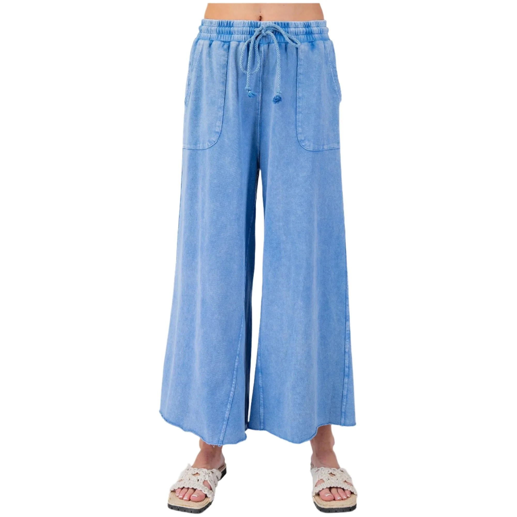 Women's Washed Terry Knit Wide Leg Pants