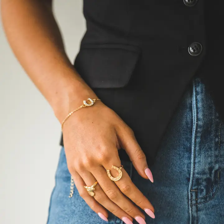 Women's West & Co 18K Gold Plated Dainty Rhinestone Horseshoe Chain Bracelet WC-BR15G - Image 3