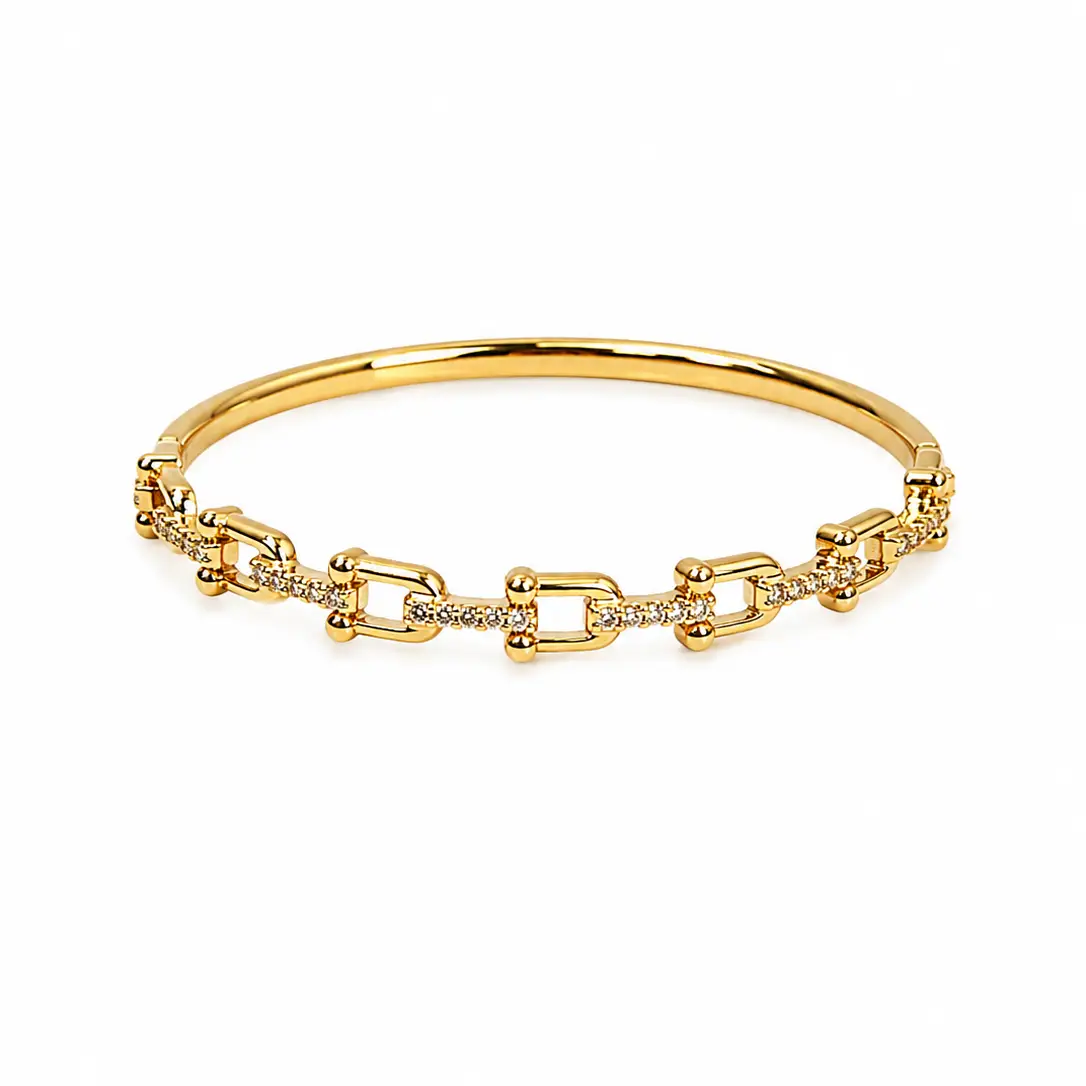 Women's West & Co 18K Gold Plated Link and Stud Bangle WC-BR17G - Image 2