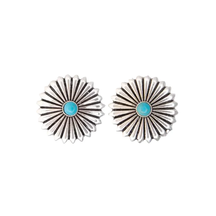 Women's West & Co Silver Concho Burst Post Earrings with Turquoise Accent E1418