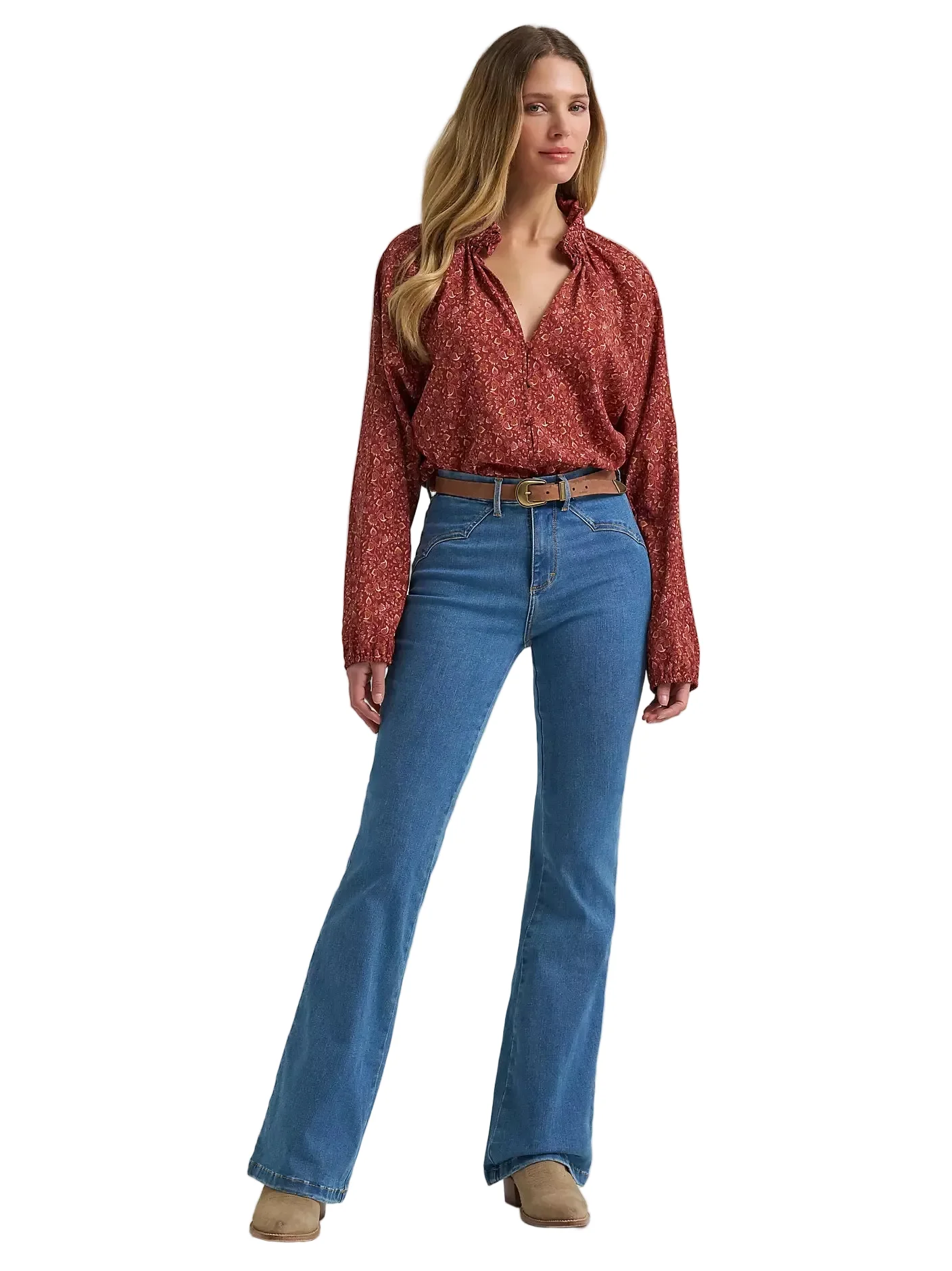 Women's Wrangler Burgundy Button Front Princess Blouse 112382526 - Image 5