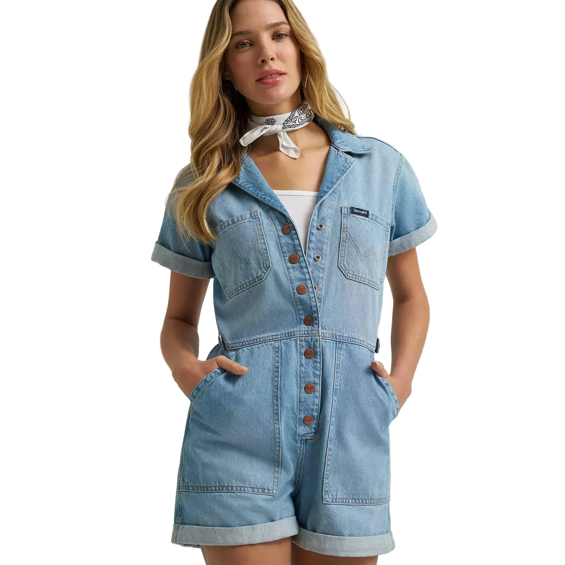 Women's Wrangler Denim Snap Utility Romper 112379510 - Image 5