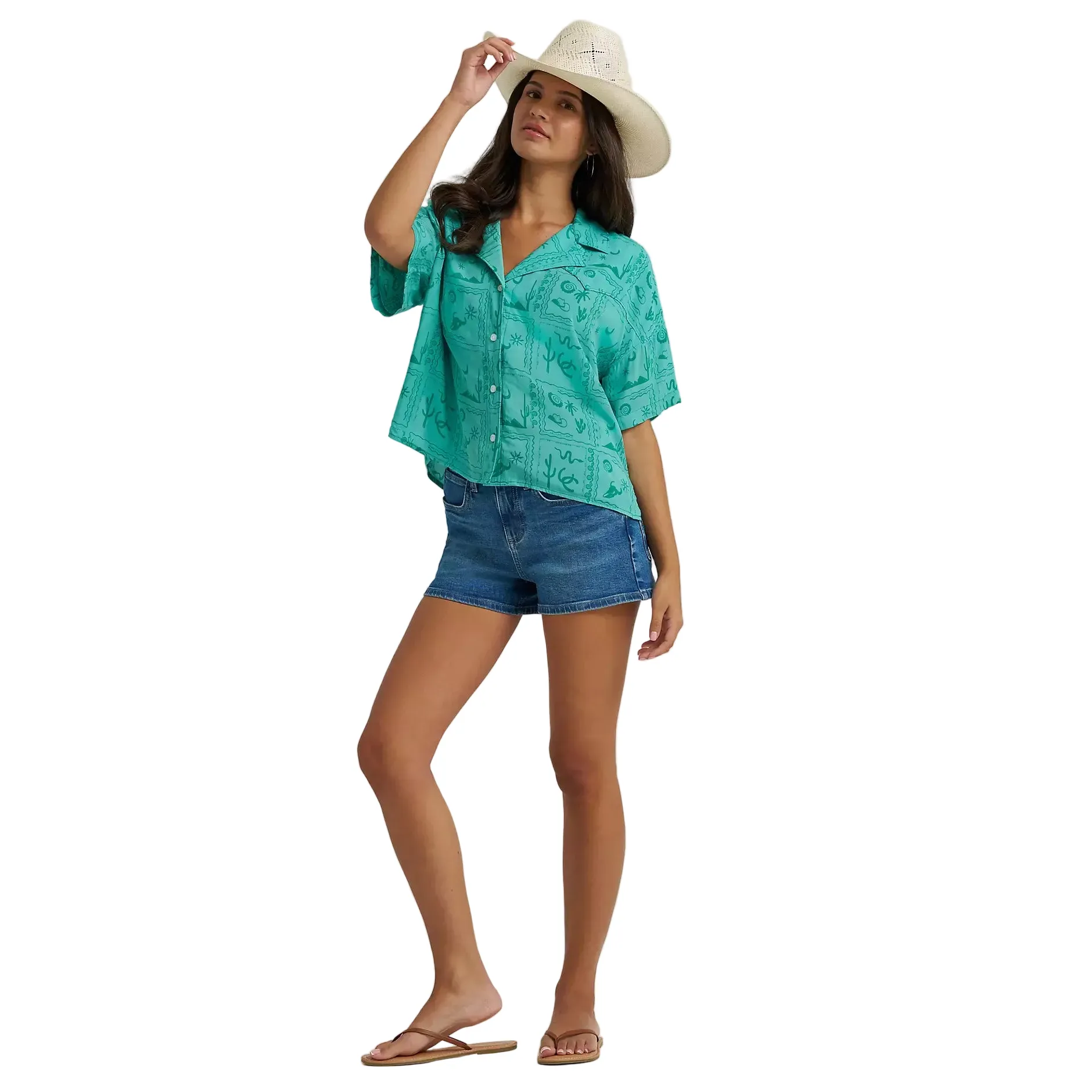 Women's Wrangler Green Square Retro® Cowgirl Camp Shirt - Image 2