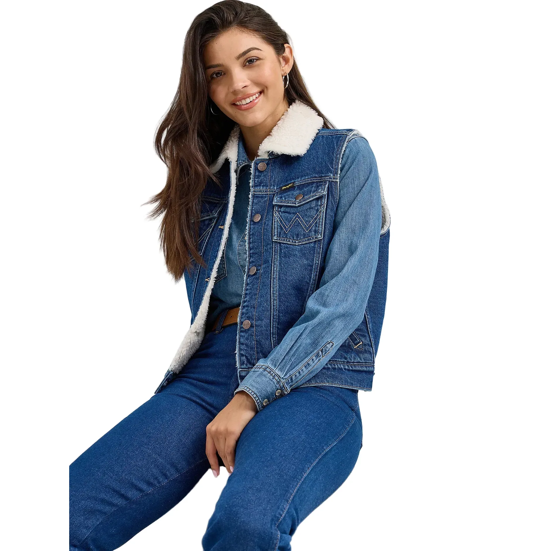 Women's Wrangler Sherpa Lined Denim Vest 112368298 - Image 4