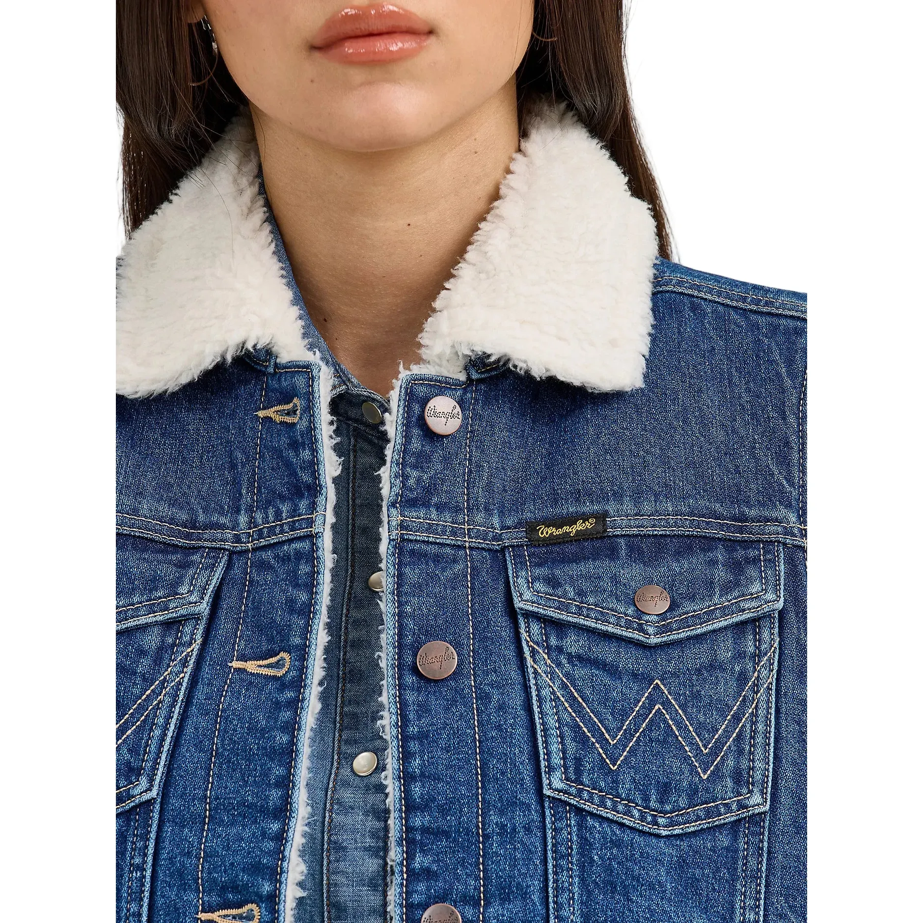 Women's Wrangler Sherpa Lined Denim Vest 112368298 - Image 5