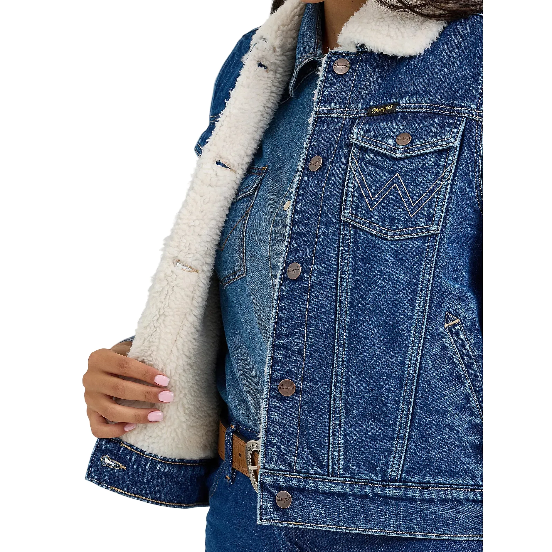 Women's Wrangler Sherpa Lined Denim Vest 112368298 - Image 6