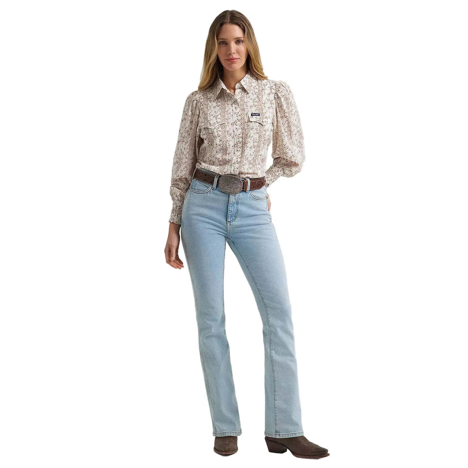 Women's Wrangler Smocked Sleeve Western Snap Blouse 112382517 - Image 5